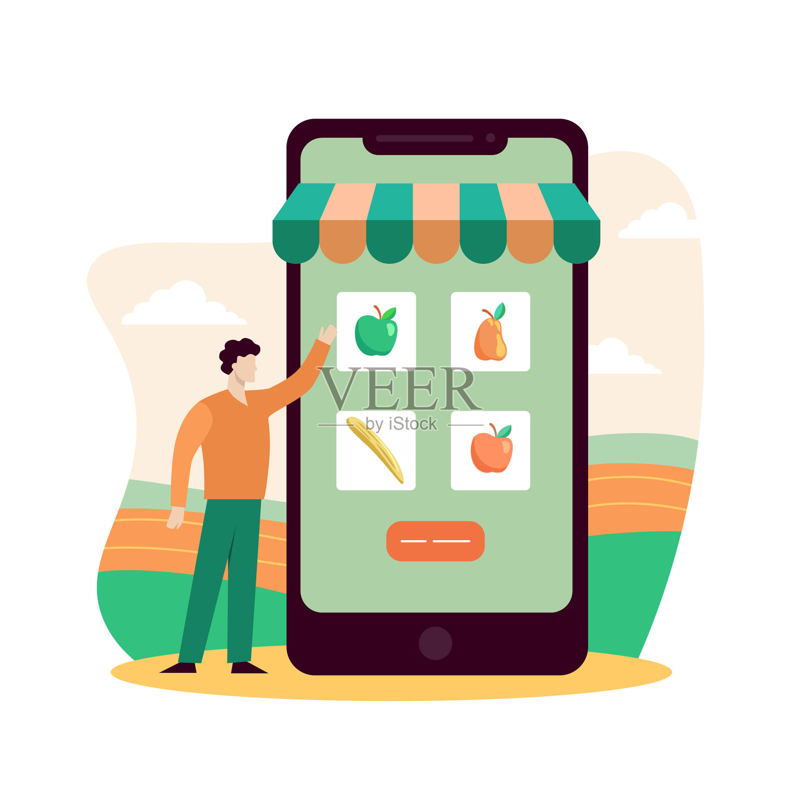 网上商店新鲜果蔬网插画图片素材