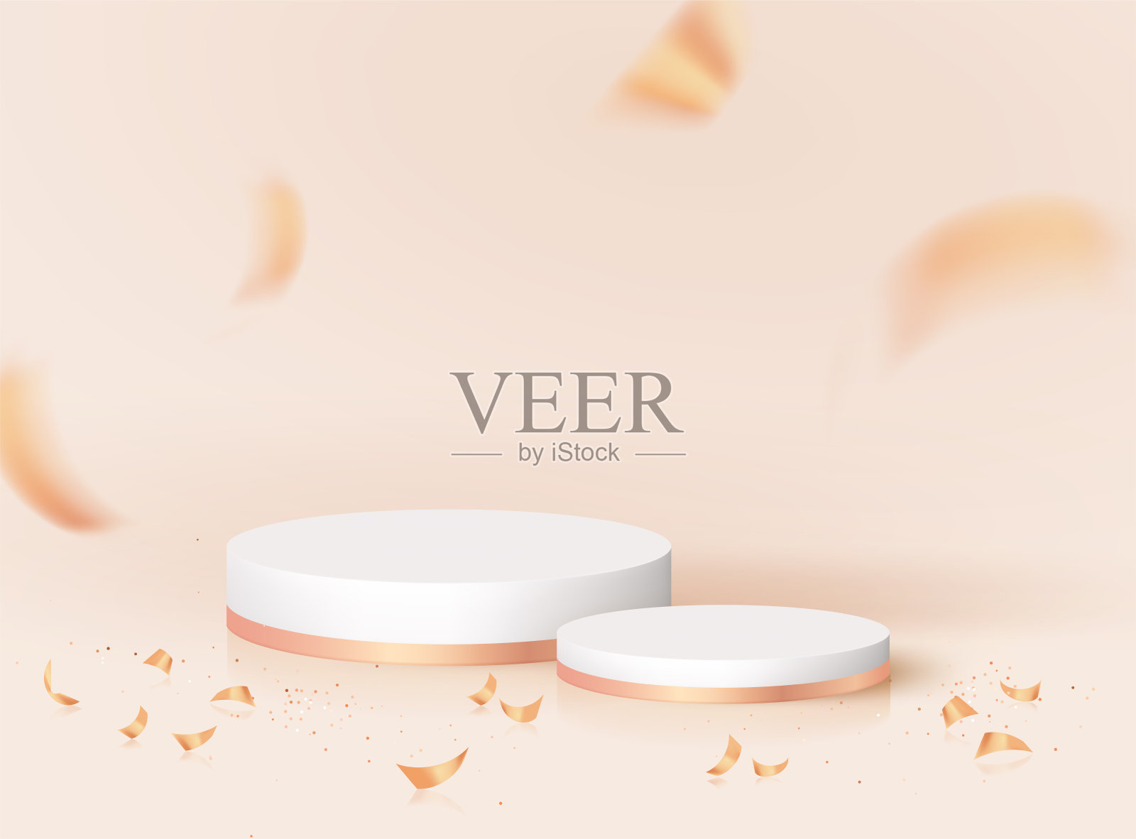 现实的讲台,基座模板设计与五彩纸屑。矢量庆典金色纸屑庆典,产品模型平台。奖项提名奢华派对概念插画图片素材