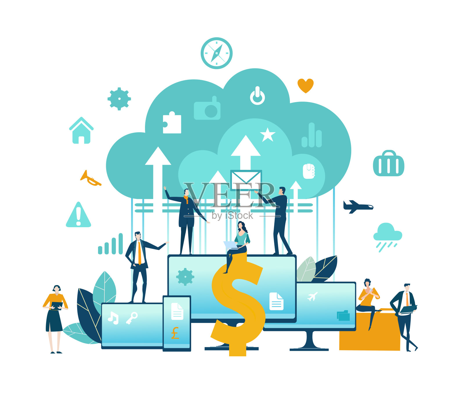 商务人士从事金融,网上银行概念。大数据,资金管理,投资,财务咨询。业务概念说明插画图片素材