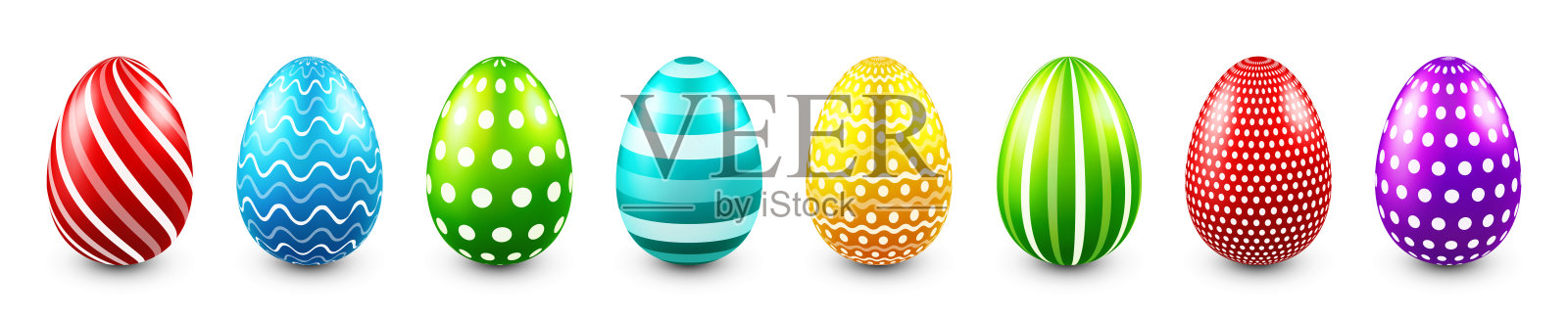 彩色的复活节彩蛋孤立在白色的背景。季节性的春季装饰元素。彩蛋游戏。矢量图插画图片素材