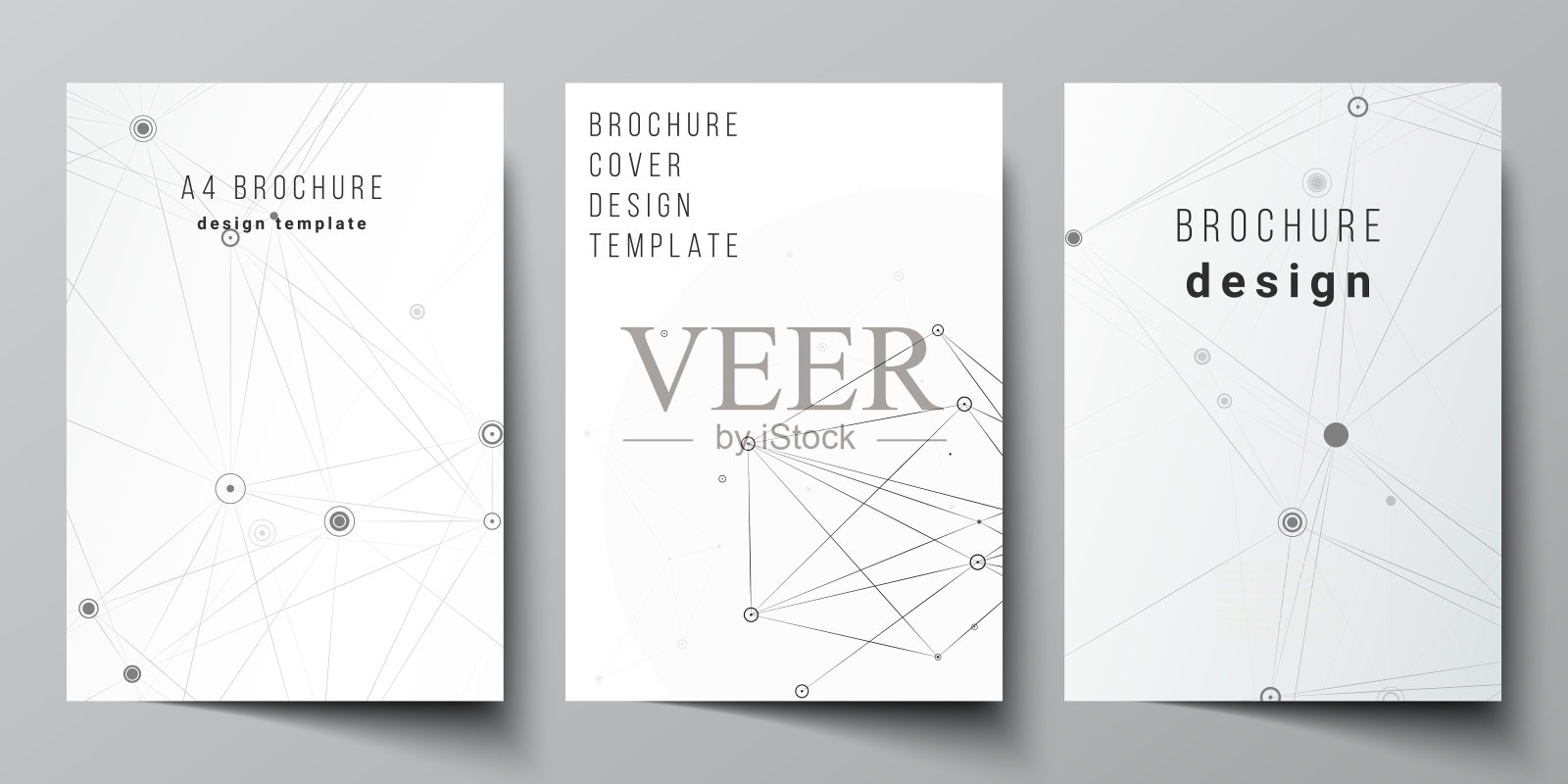 矢量布局A4封面模型模板的宣传册,传单布局,小册子,封面设计,书设计,宣传册封面。灰色技术背景与连接线和点。网络的概念。设计模板素材