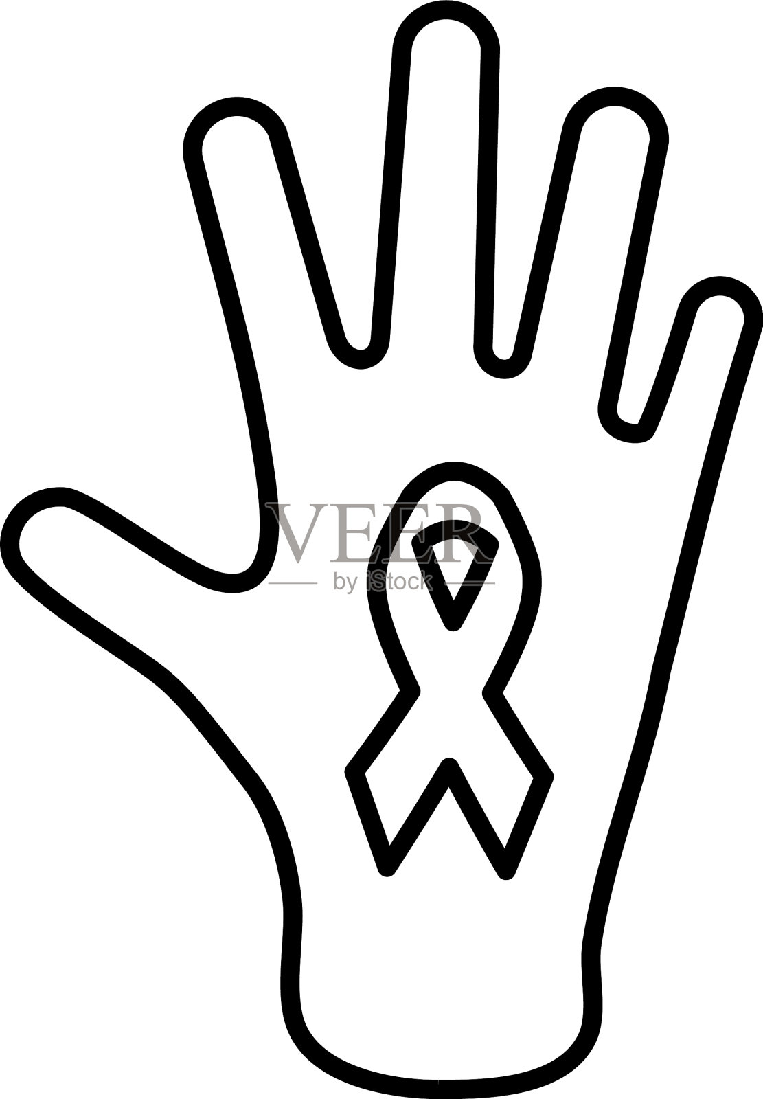 手与癌症丝带图标线条风格设计元素图片