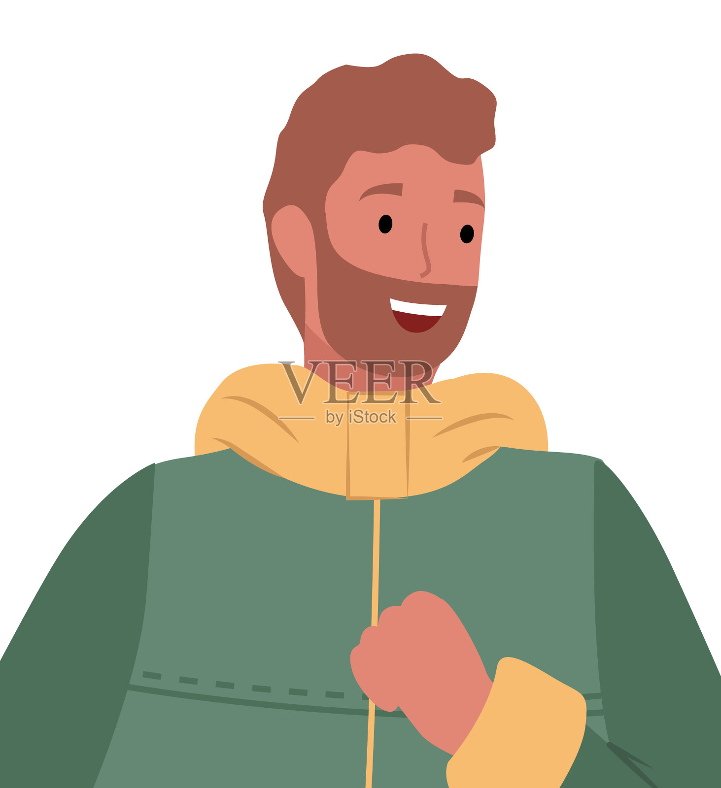 快乐的男性在温暖的夹克肖像视图向量插画图片素材