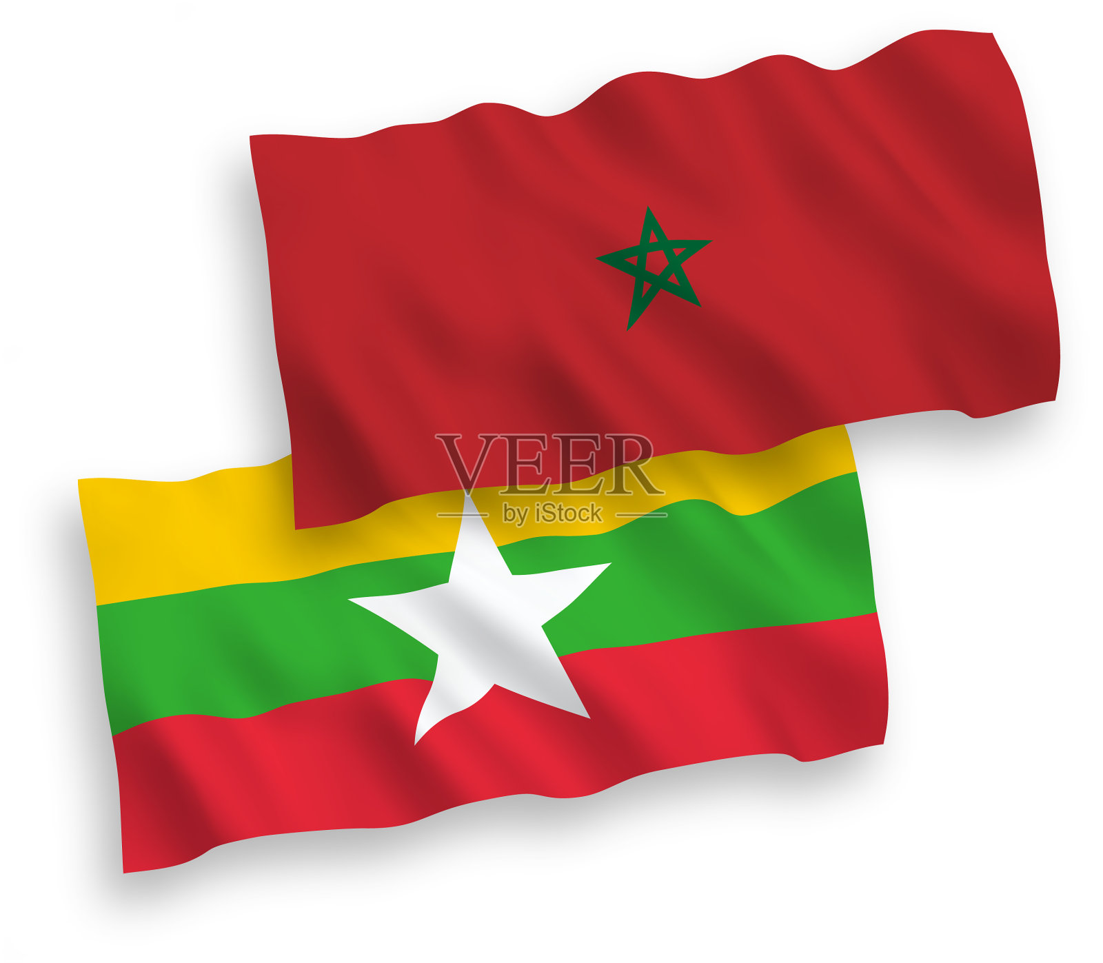 白色背景上的摩洛哥和缅甸国旗设计元素图片
