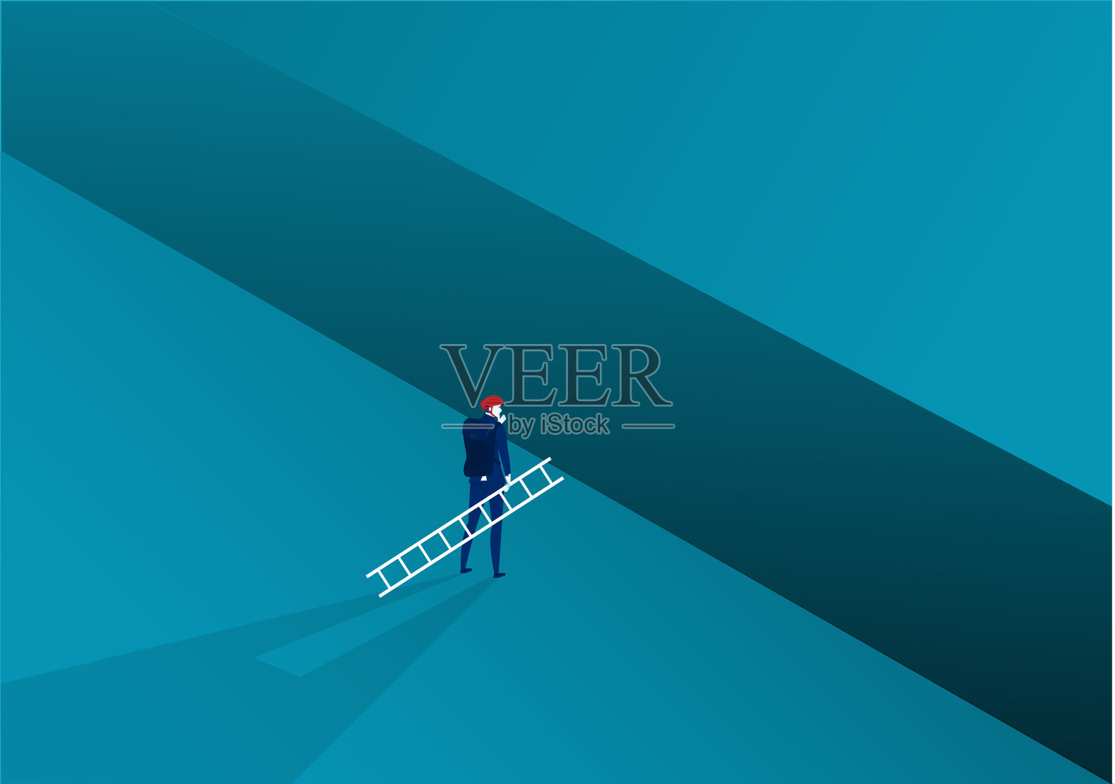 商人望着抬梯向目标跨越插画图片素材