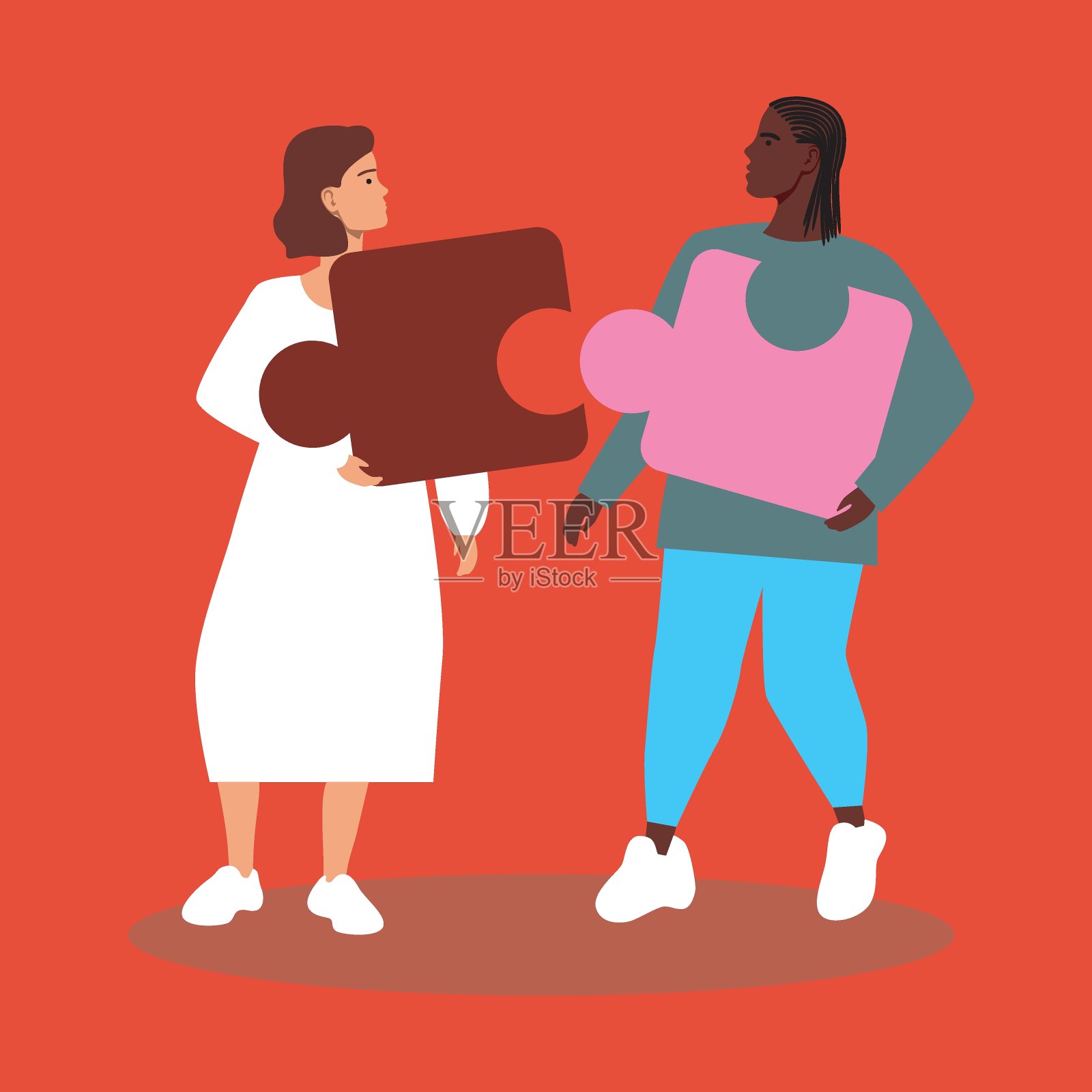 多文化夫妇与困惑孤立,平面矢量股票插图作为关系的概念与非洲男人和女人插画图片素材