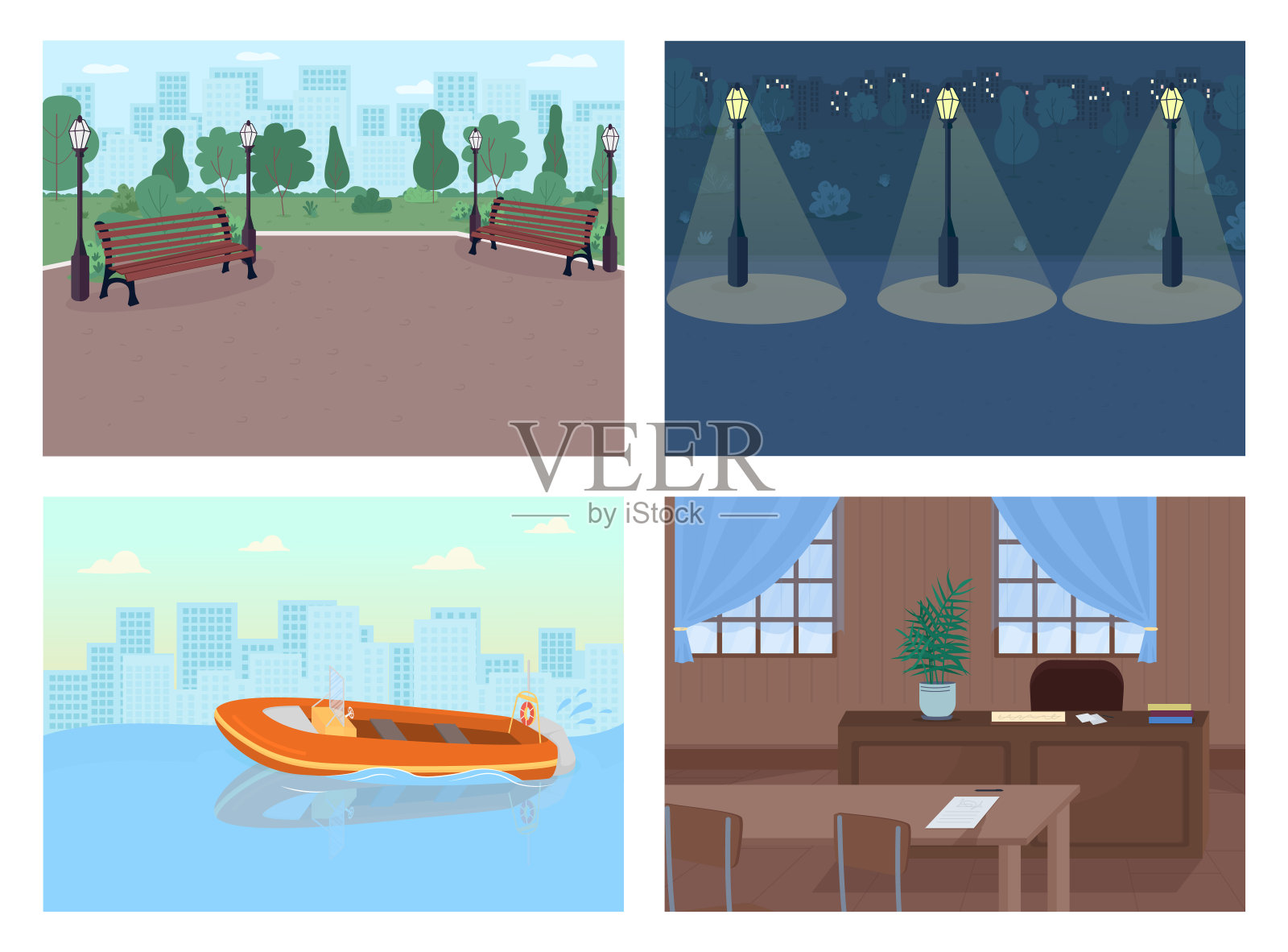 犯罪场所平面彩色矢量插图集插画图片素材