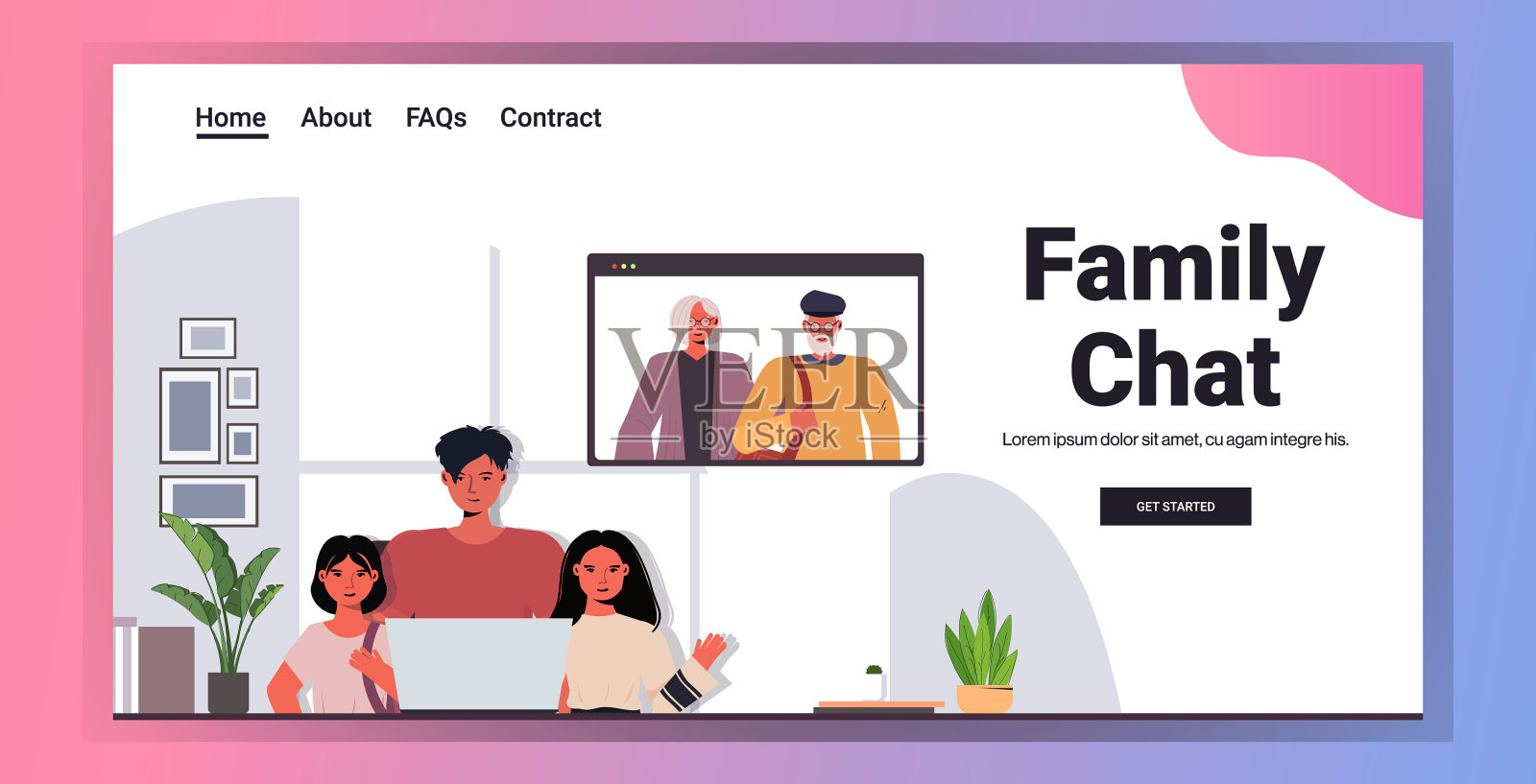 父亲和孩子进行虚拟会议插画图片素材