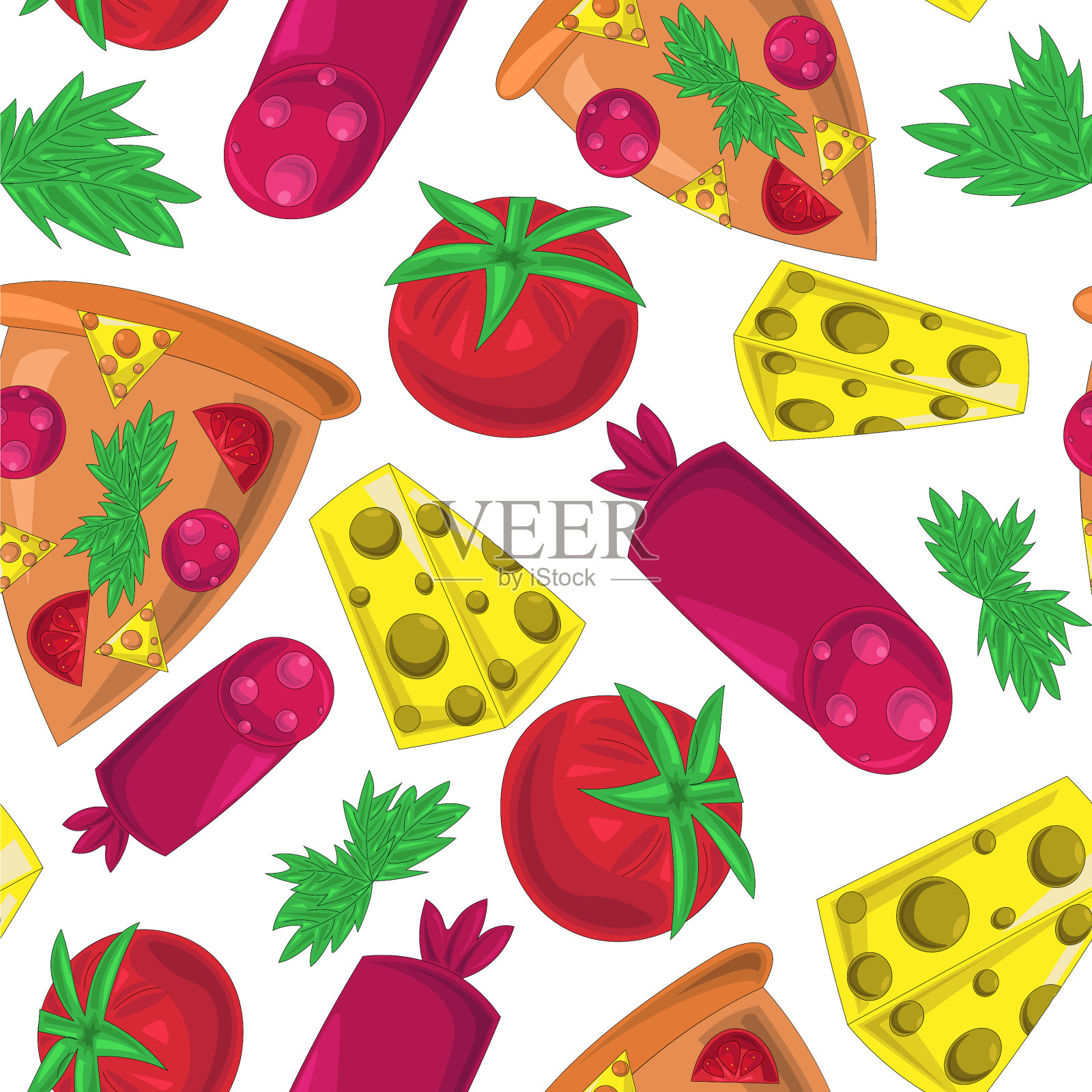 无缝模式与比萨饼配料插画图片素材