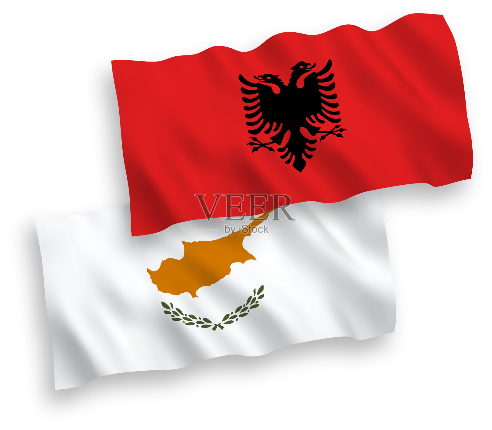 白色背景上的塞浦路斯和阿尔巴尼亚国旗设计元素图片