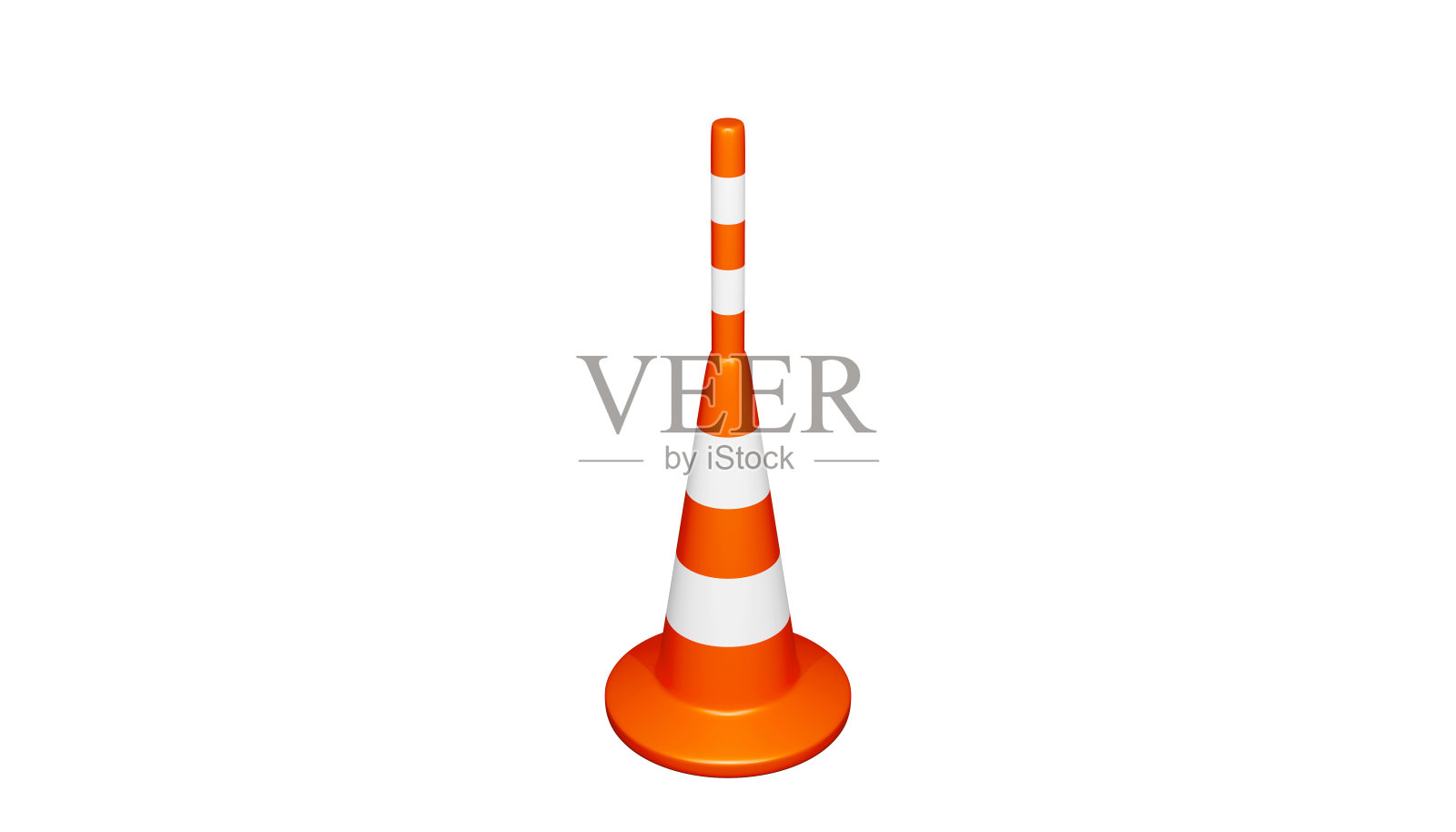 一个道路锥与一个里程碑孤立在白色背景上的3d渲染。照片摄影图片