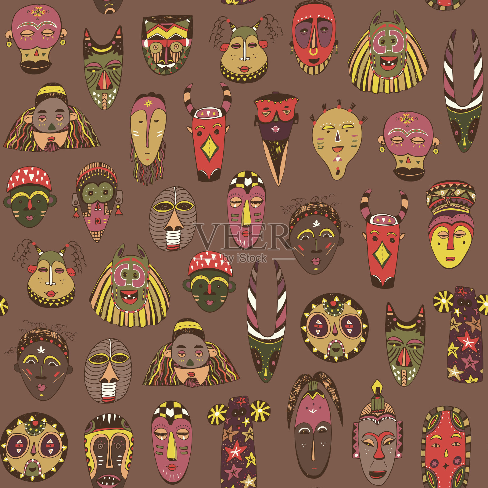 非洲文化面具图案插画图片素材