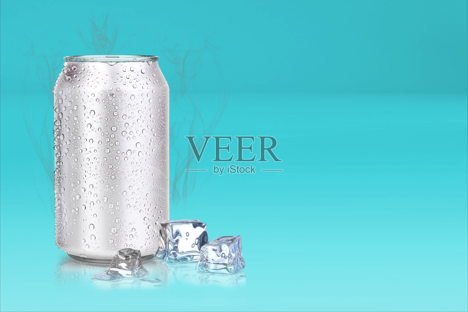 彩色背景上的锡罐和冰块。3d渲染,适合您的设计元素。照片摄影图片