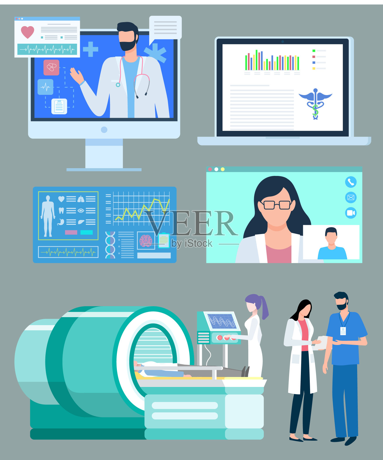 MRI磁共振成像医院载体插画图片素材