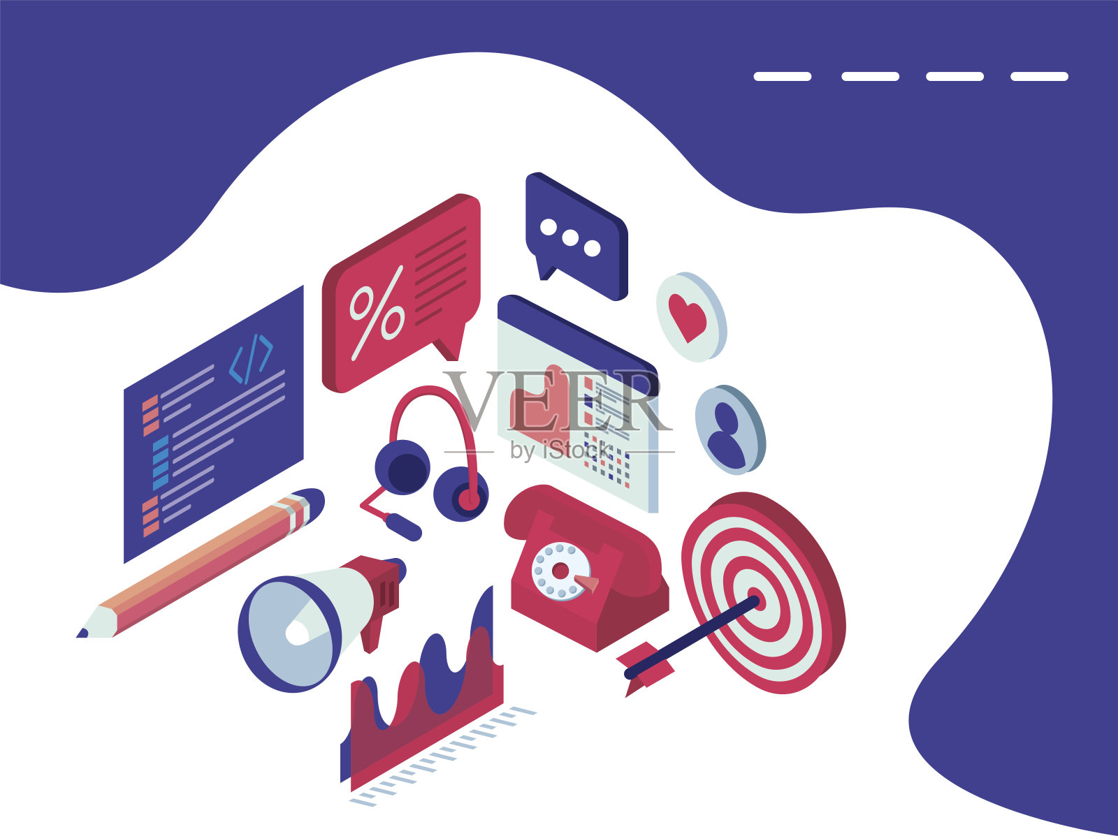 目标成功和社交媒体等距设置图标插画图片素材