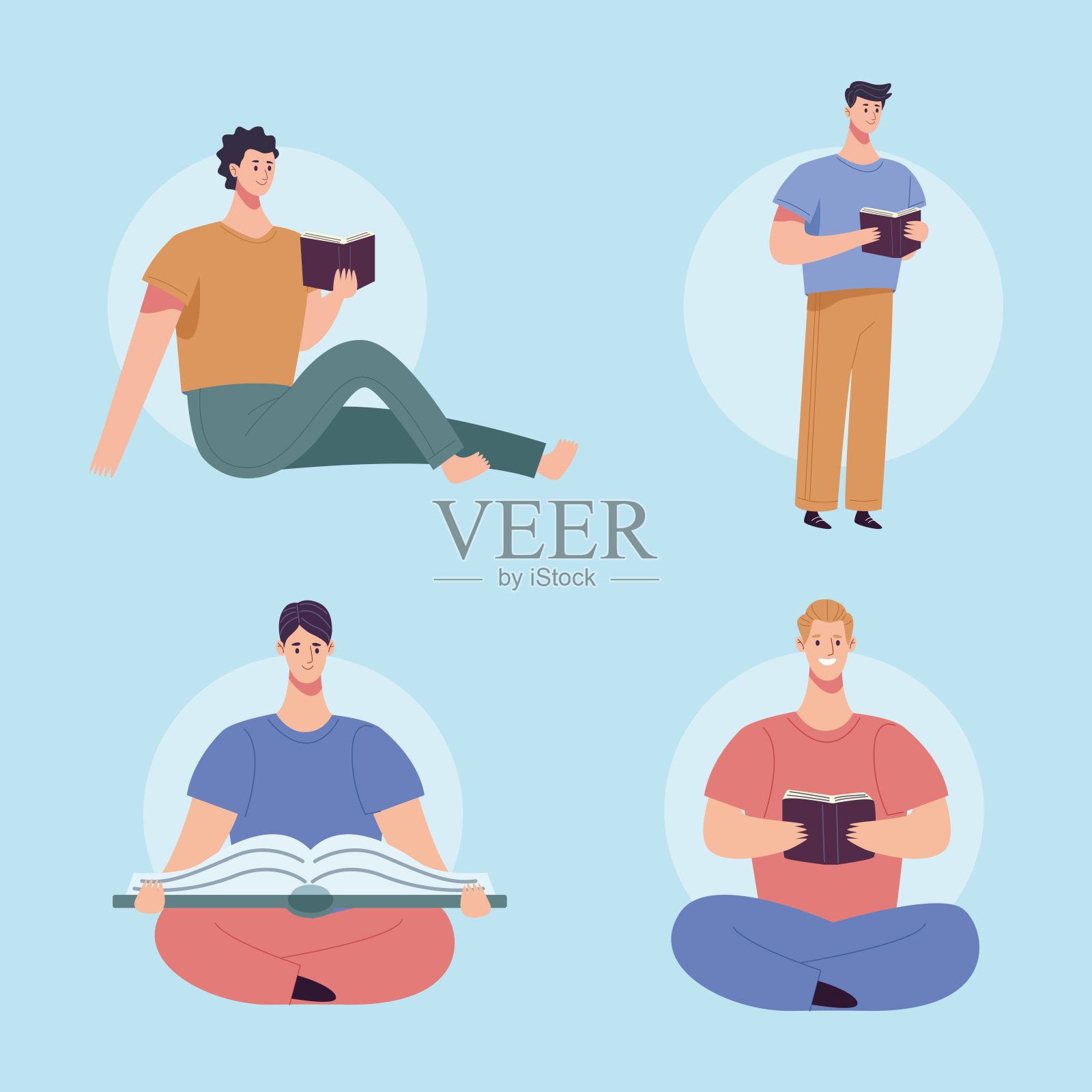 读书的男孩读书的人物插画图片素材