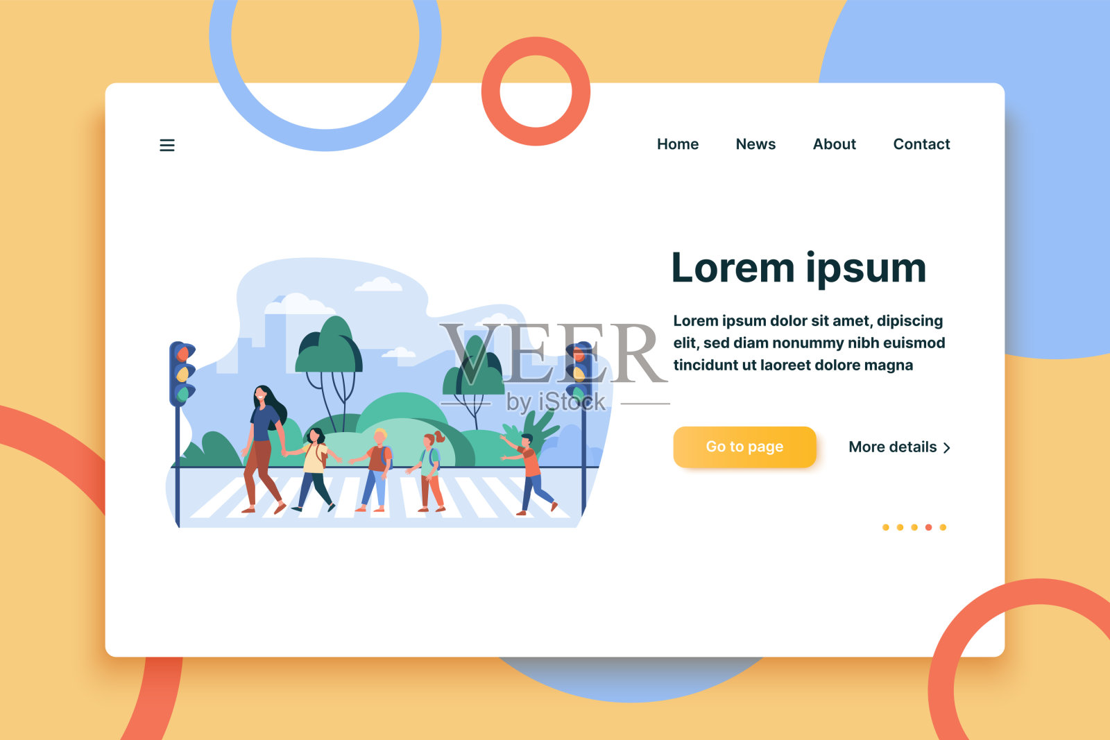 学校的孩子和老师正在过马路插画图片素材