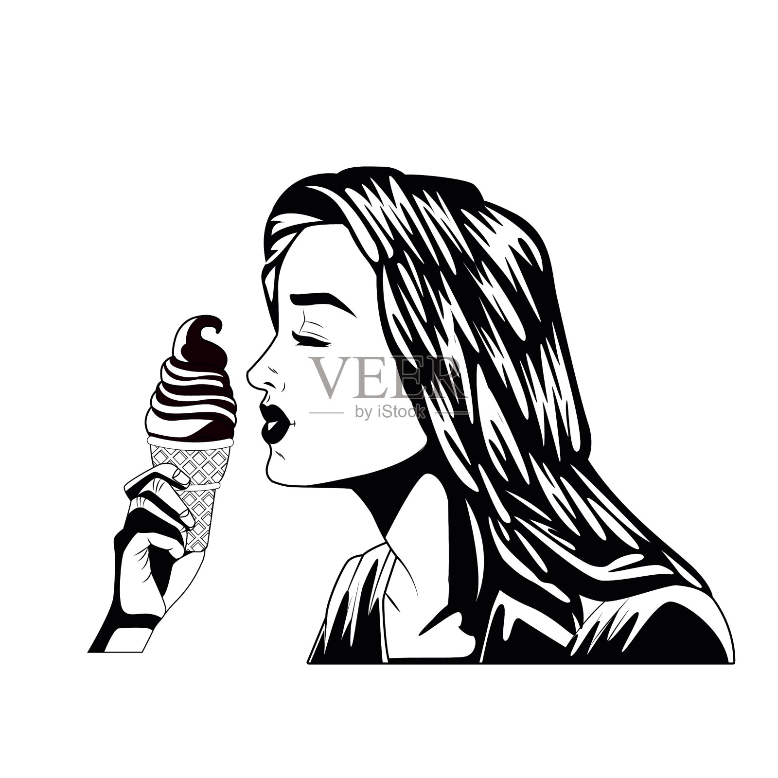 吃冰淇淋的年轻女子形象波普艺术插画图片素材