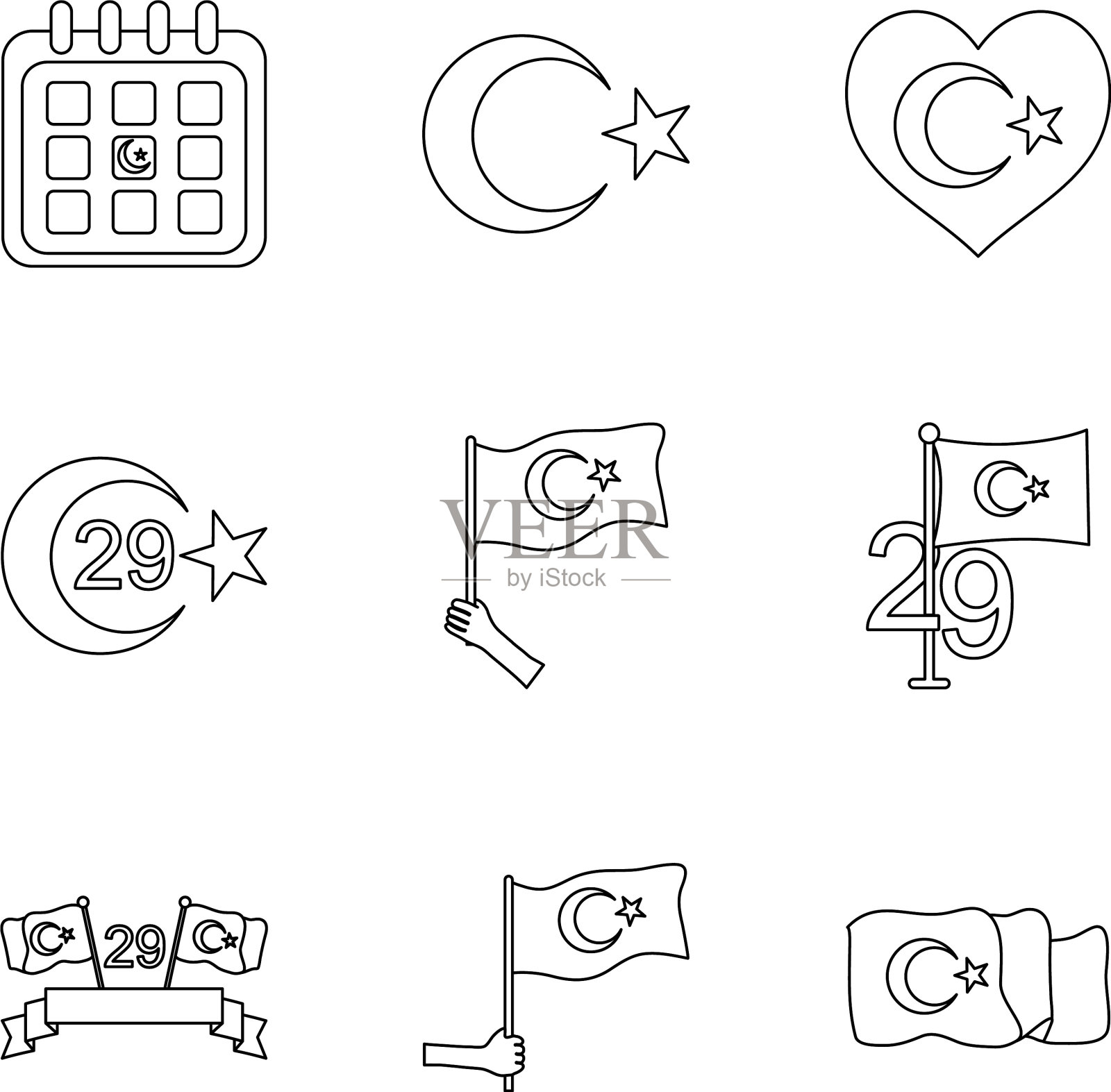 图标设置土耳其国旗和土耳其共和国线图标素材