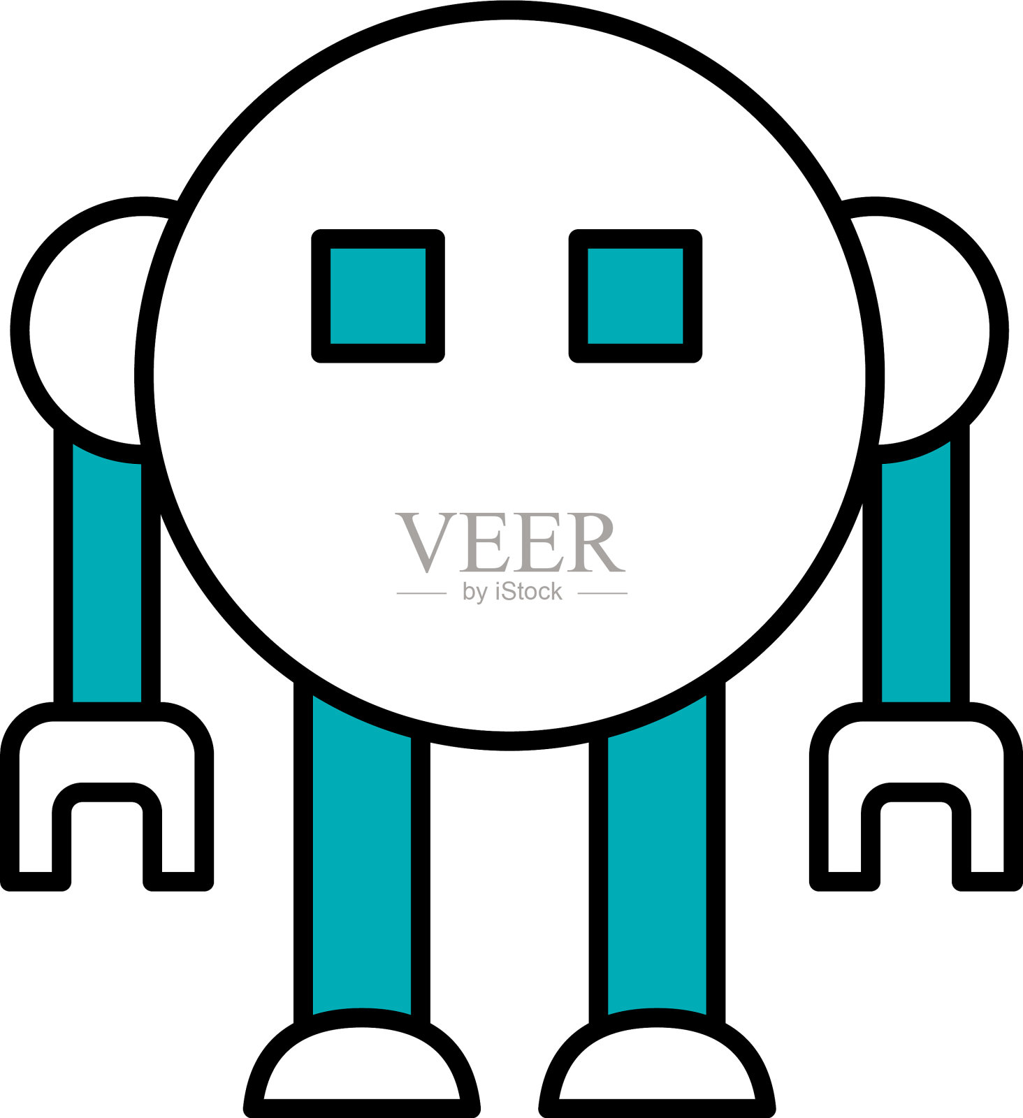 圆形机器人站立图标半线半色插画图片素材