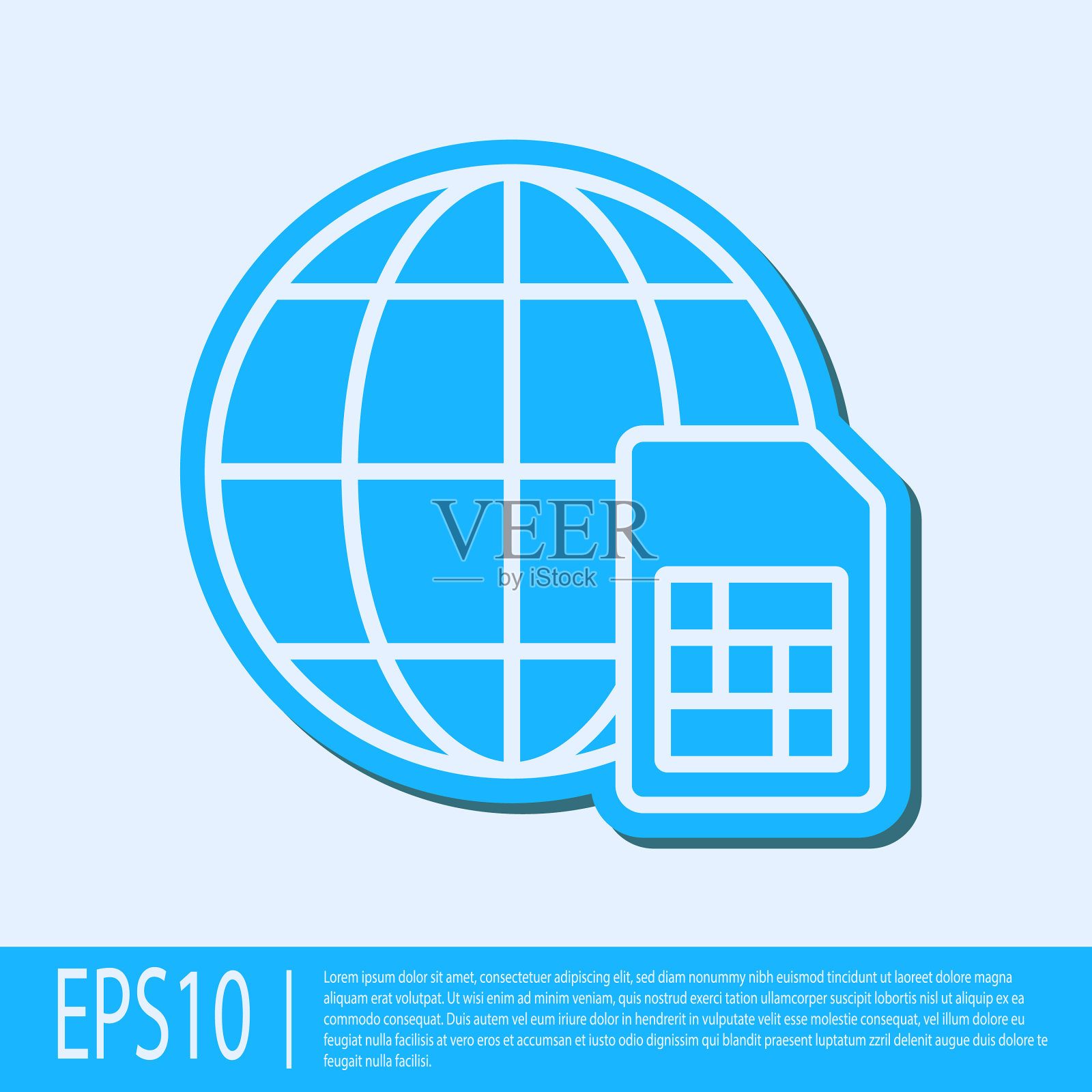 蓝色线全球5g sim卡图标隔离在灰色插画图片素材