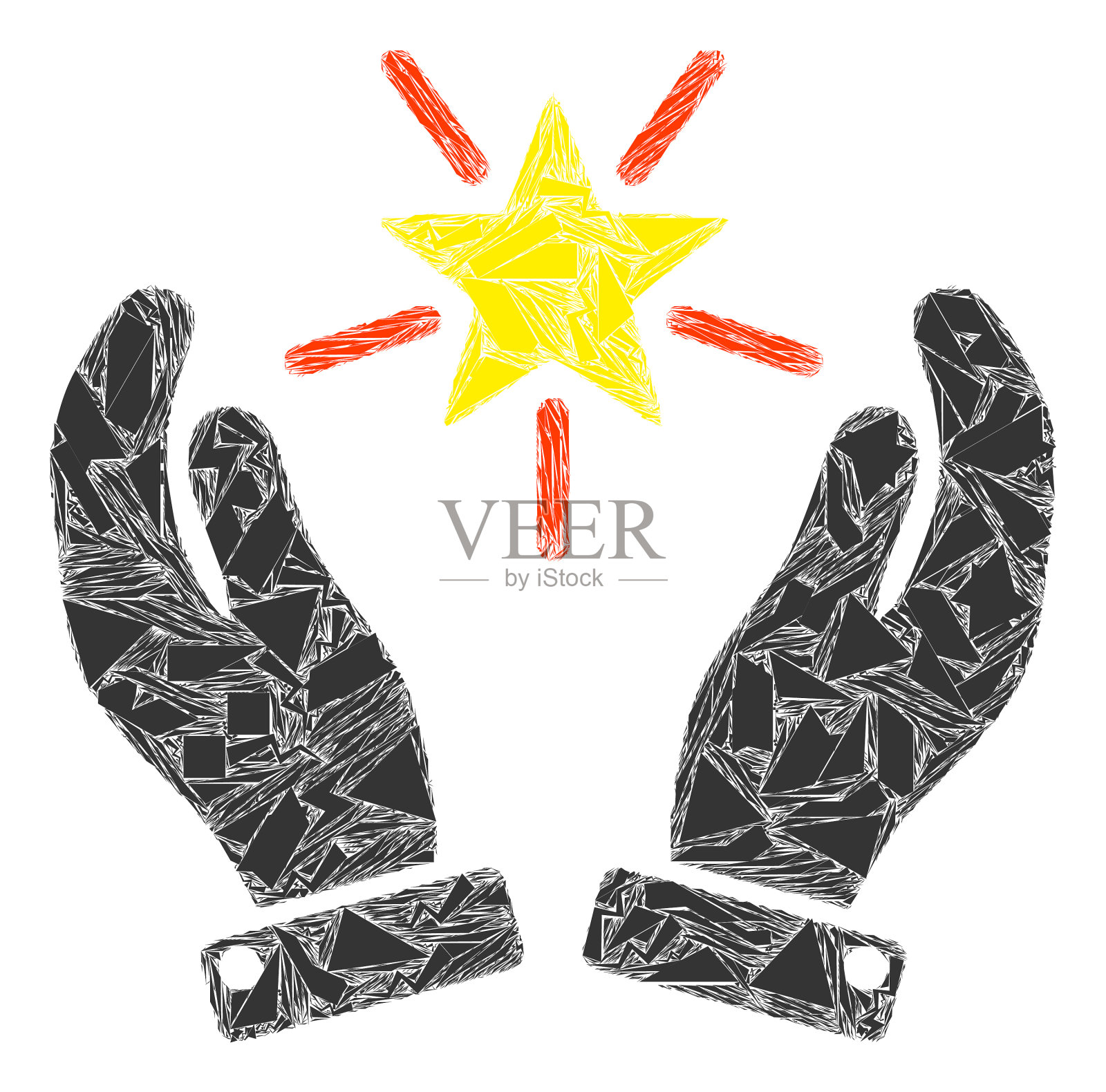 花斑马赛克闪耀明星关怀双手图标插画图片素材