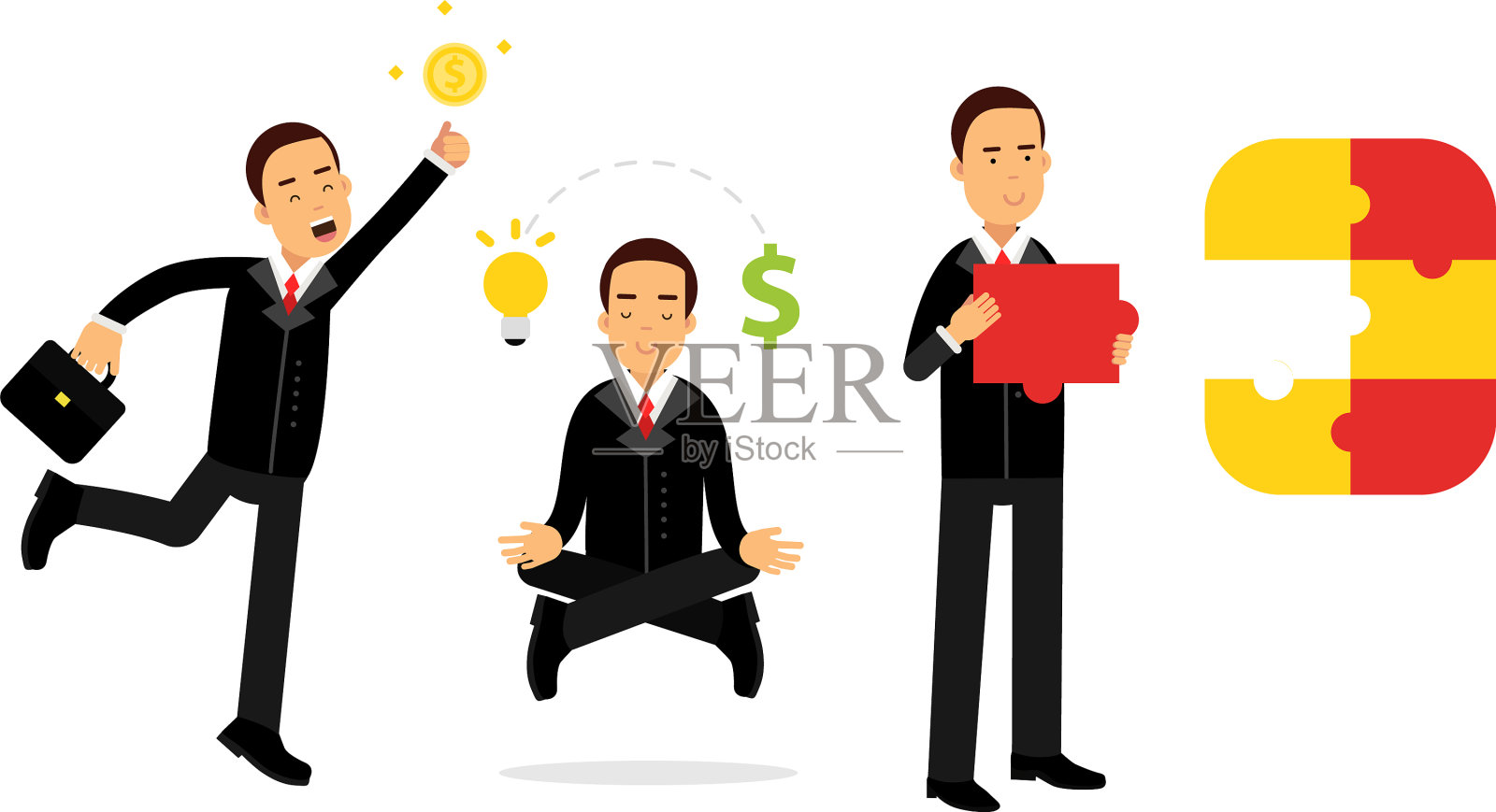 穿着黑色西装的精力充沛的商人在沉思插画图片素材