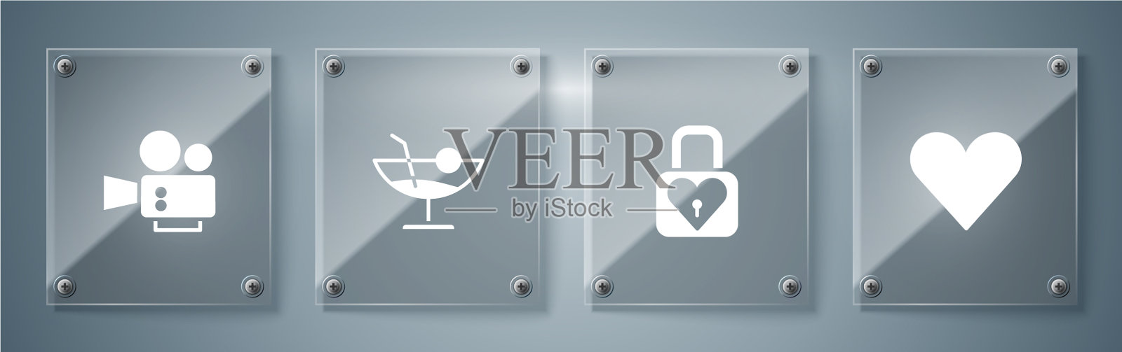 设心锁、心鸡尾酒和电影图标素材