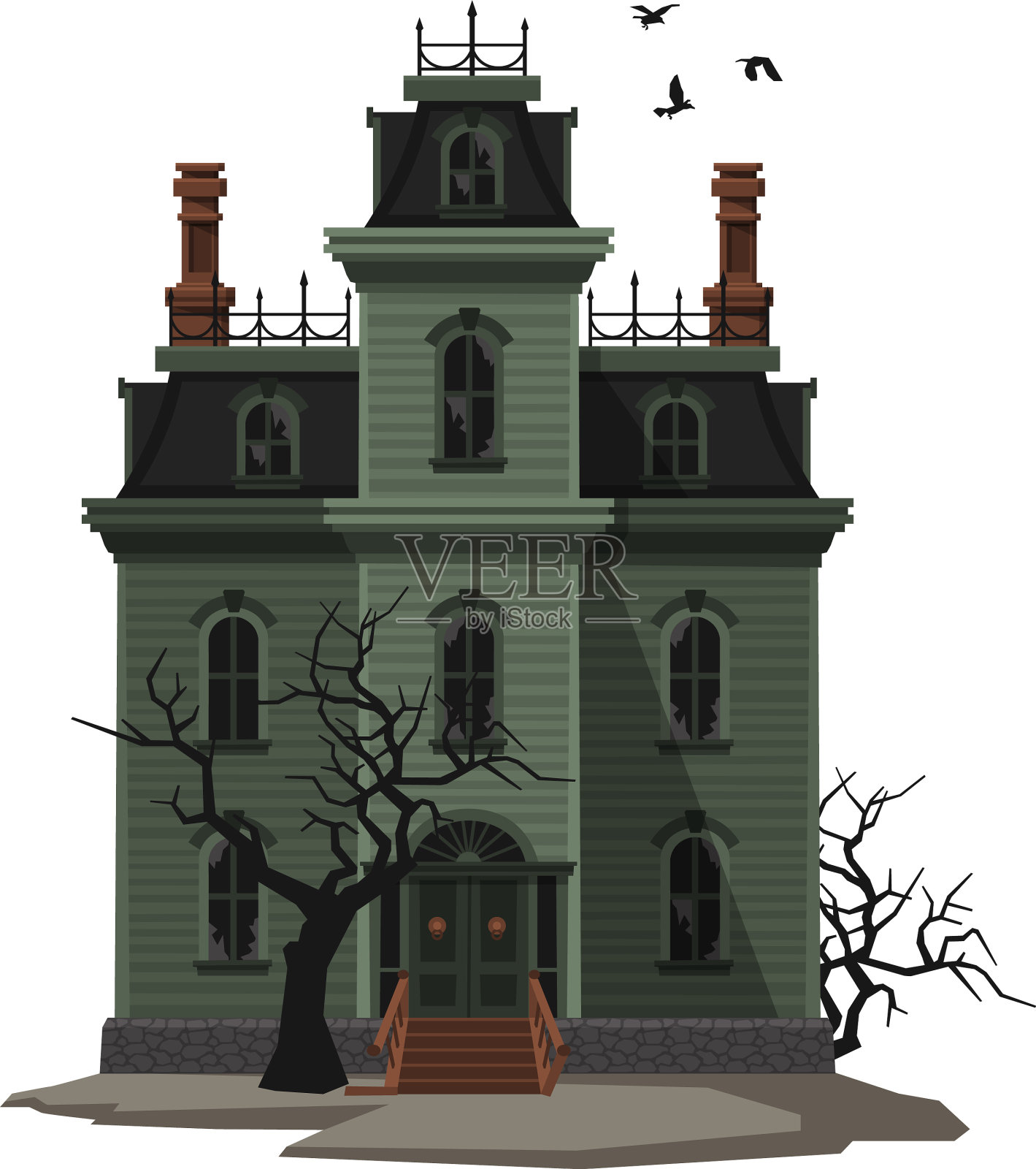 可怕的哥特式房子万圣节鬼屋设计元素图片