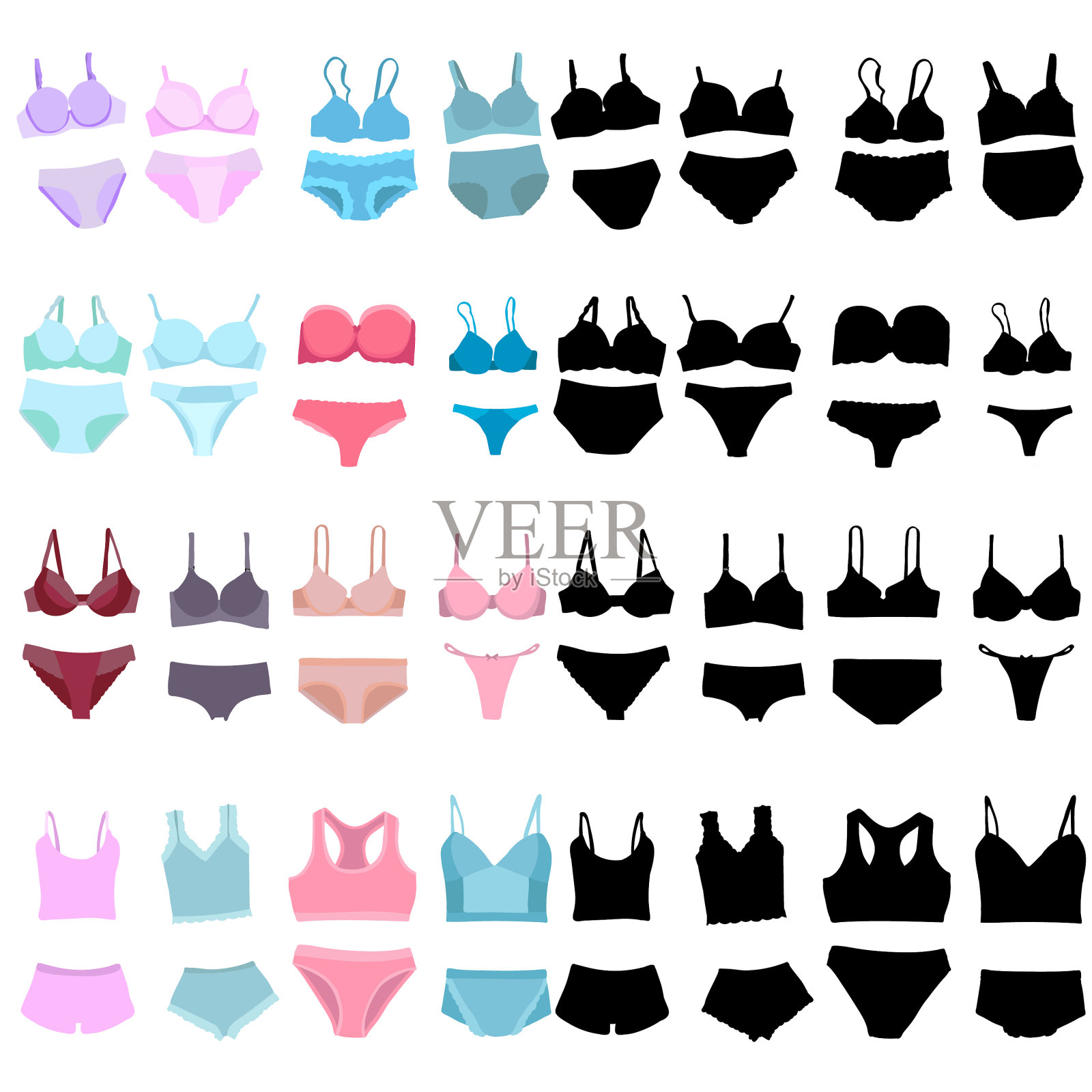 孤立剪影内衣套装图标素材