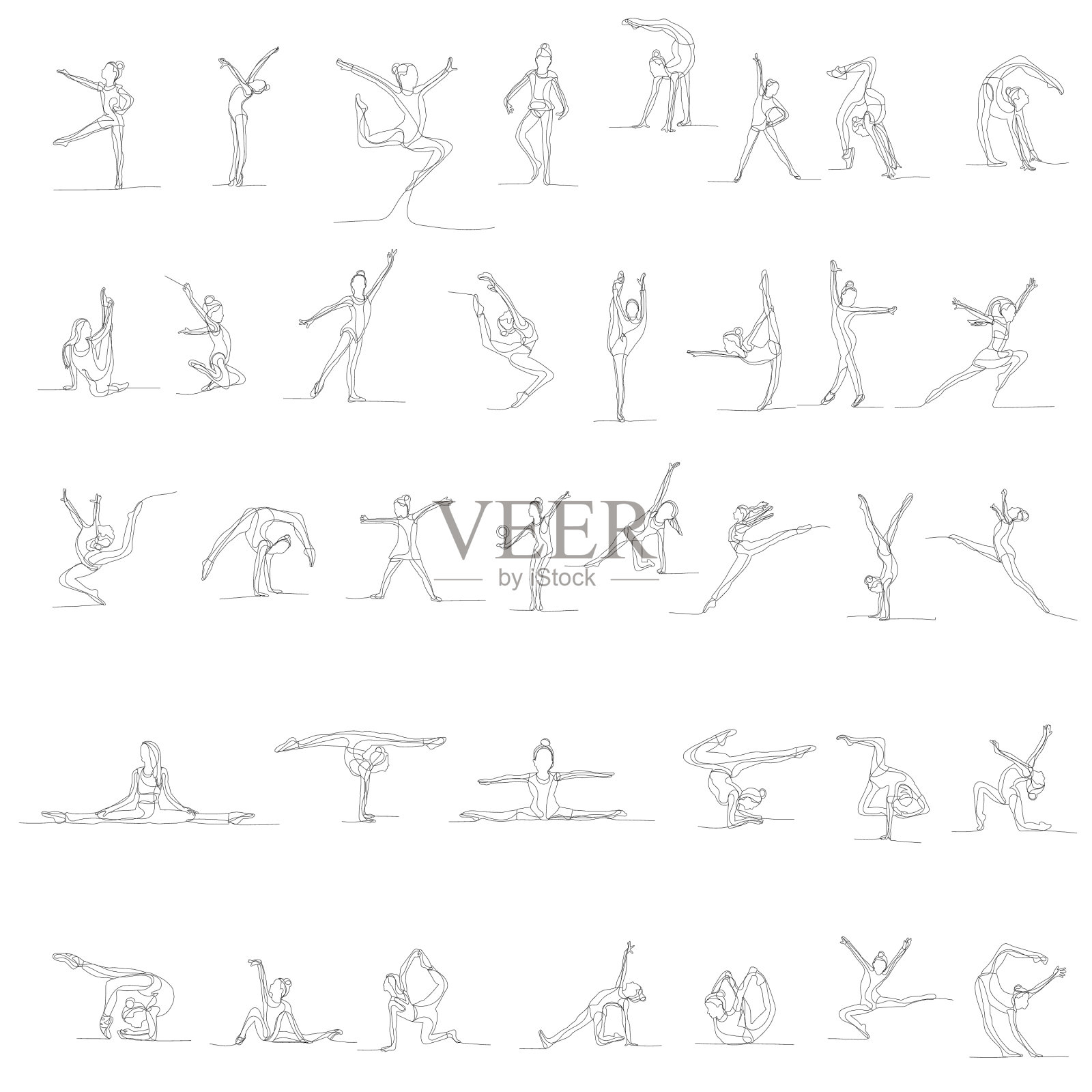 孤立画一条线的女孩体操插画图片素材