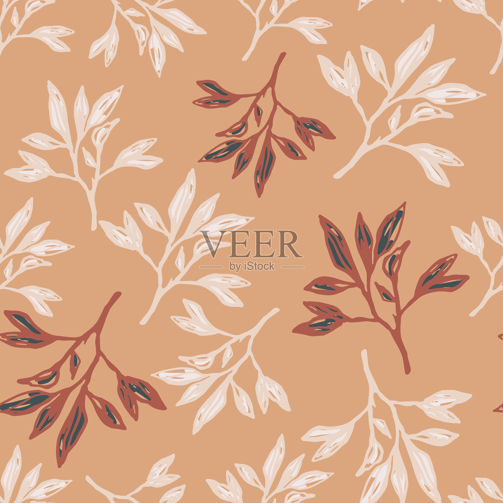 无缝秋季图案与分支轮廓插画图片素材