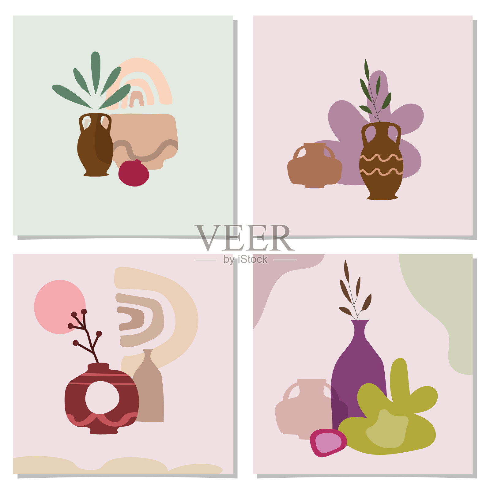 设置卡片与外来棕榈叶和抽象插画图片素材