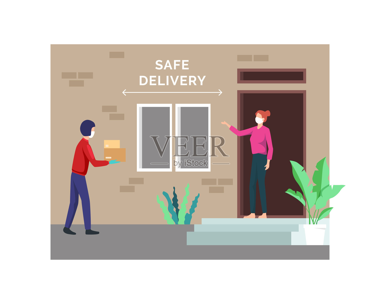 非接触式交付的概念设计元素图片