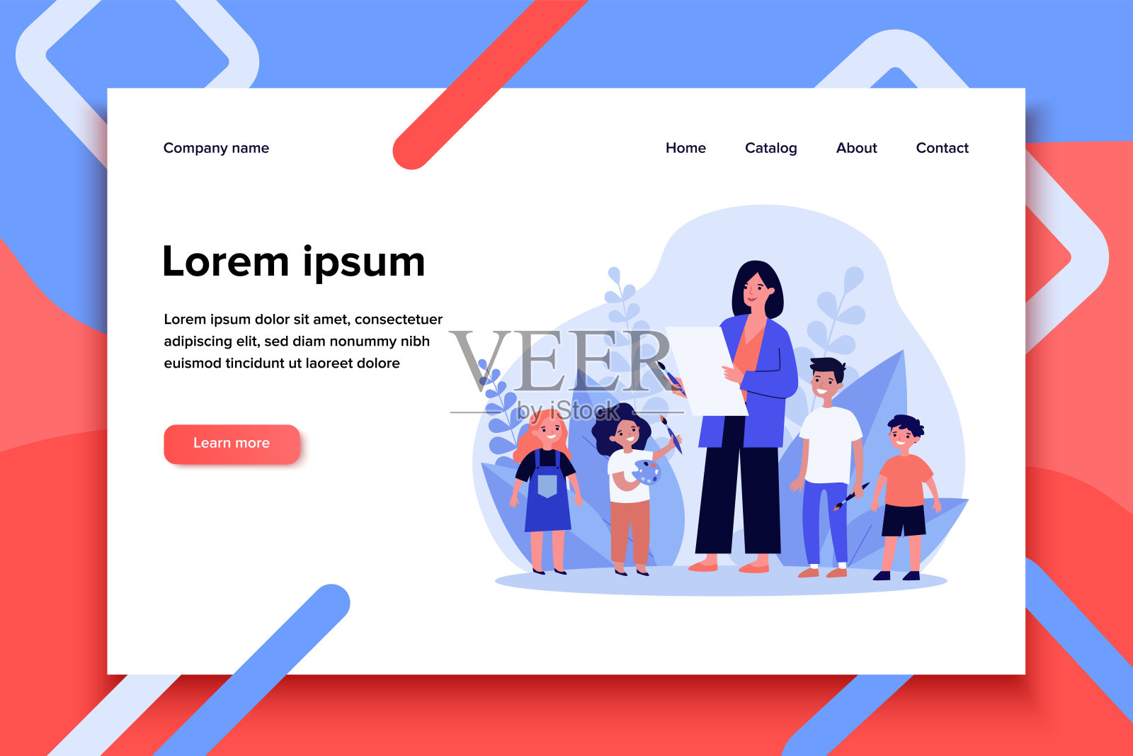 女人教孩子们画画插画图片素材