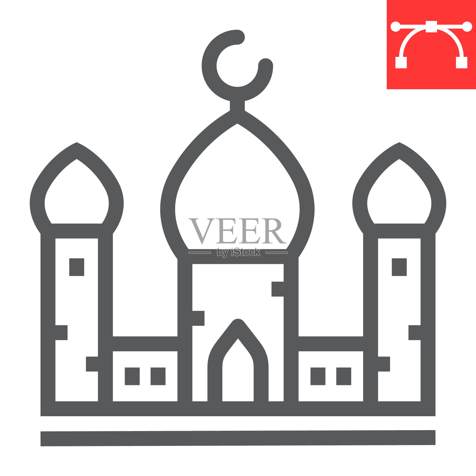 清真寺线条图标,建筑和宗教,伊斯兰清真寺矢量图标,矢量图形,可编辑的笔画轮廓符号,eps 10。插画图片素材