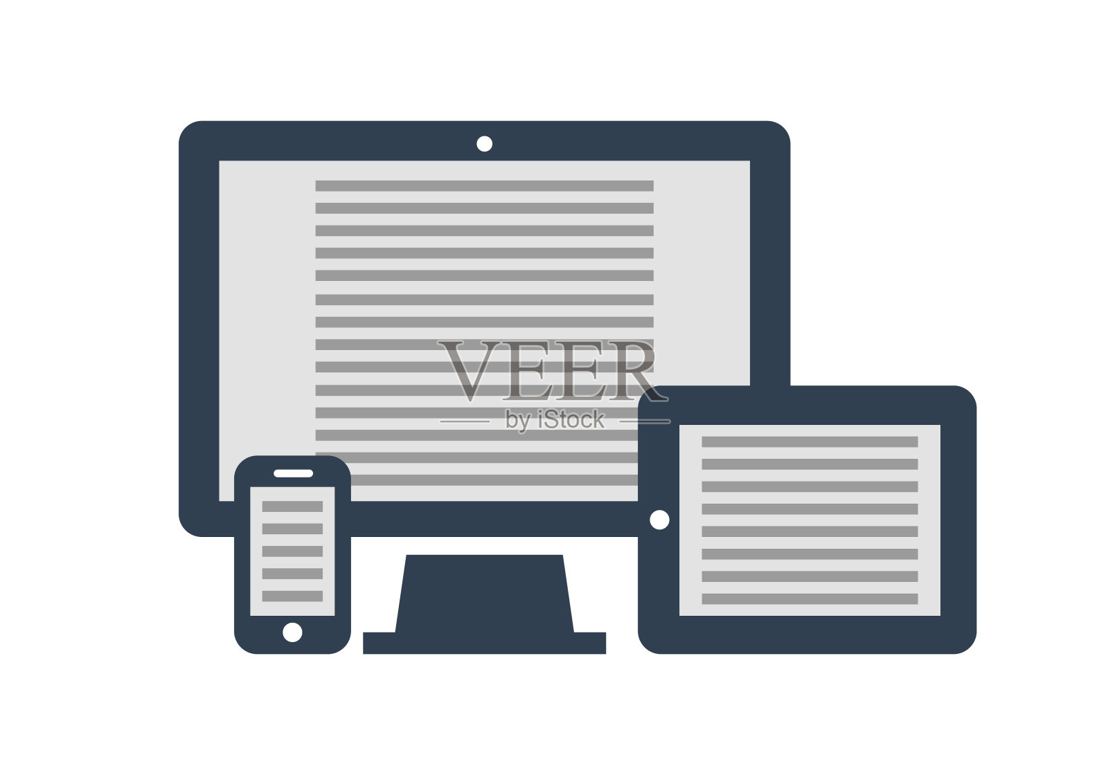 一组设备web图标。响应式网页设计插图。矢量描边stock插图。插画图片素材