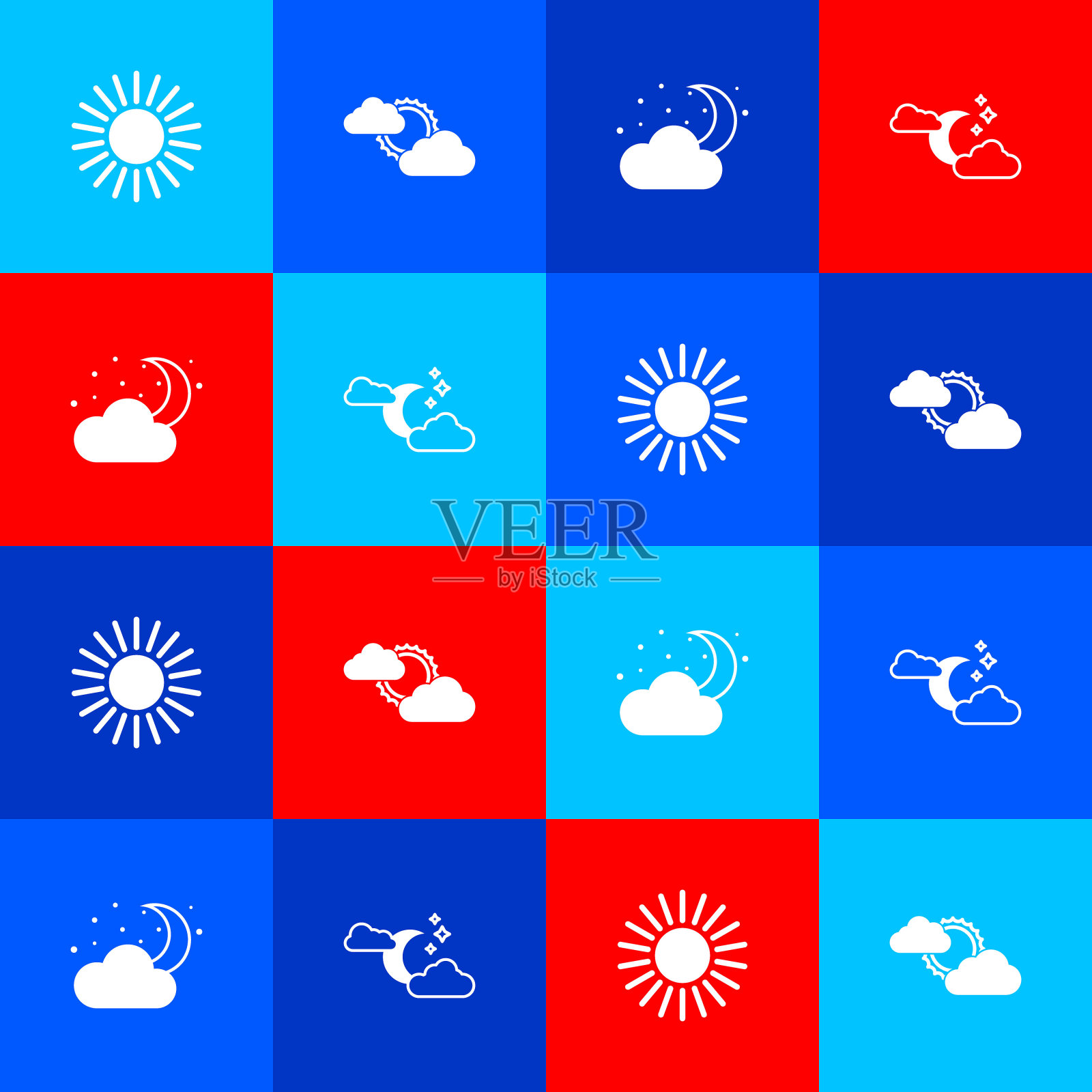 日落,和云天气,云与月亮星星和图标。向量图标素材