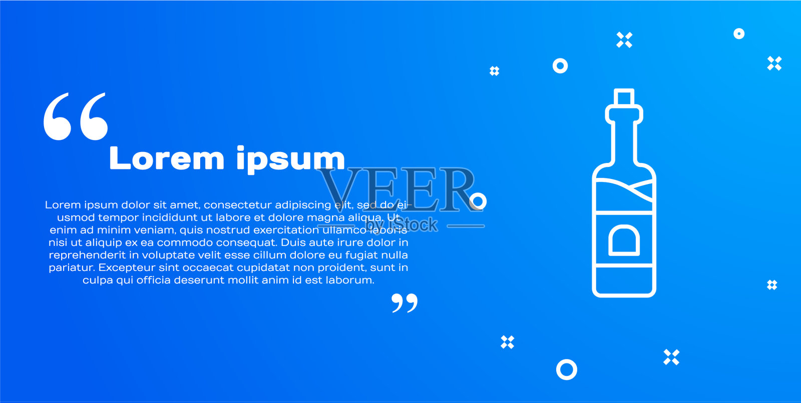 白线瓶酒图标孤立在蓝色插画图片素材