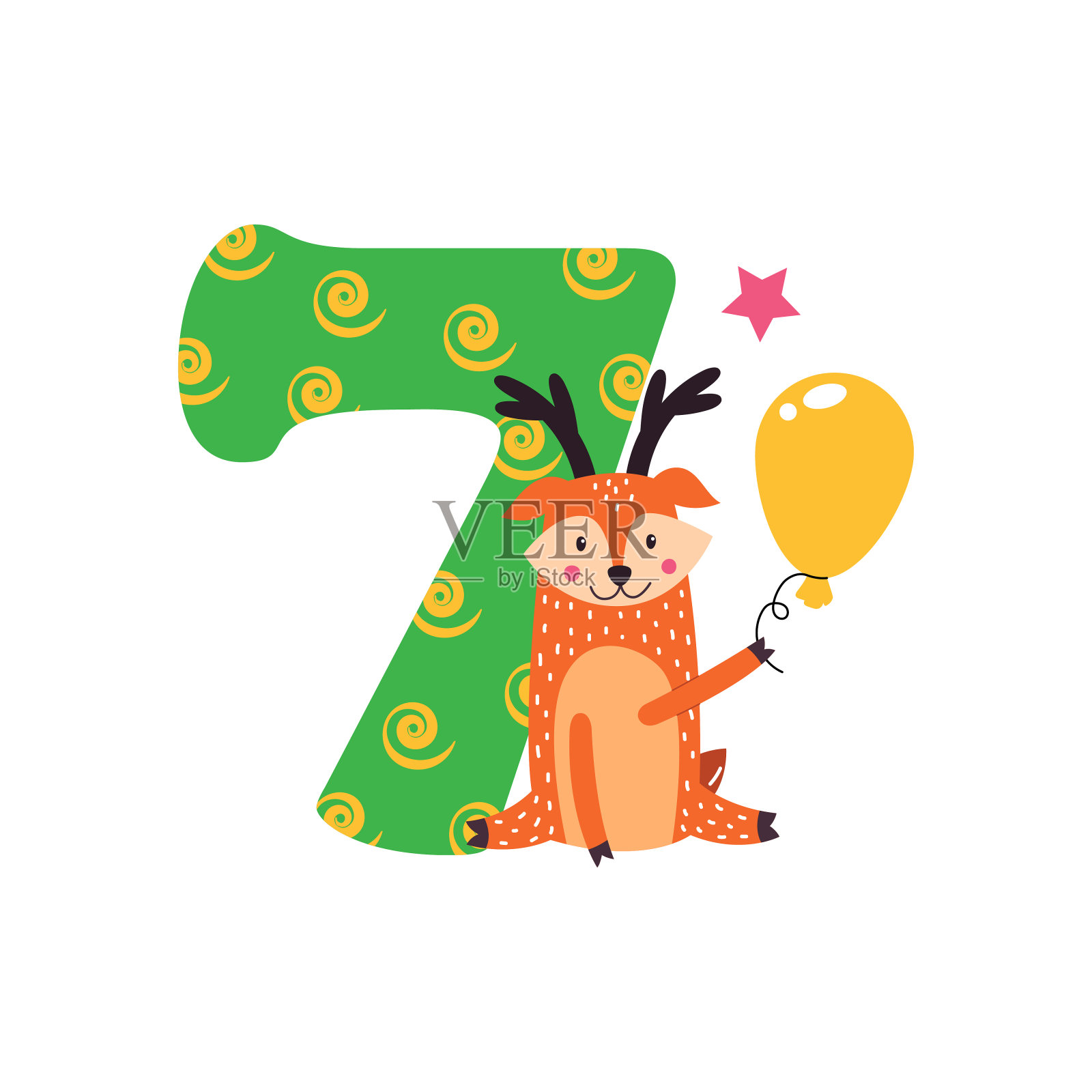 可爱动物的生日数字。矢量插图孤立在白色背景插画图片素材