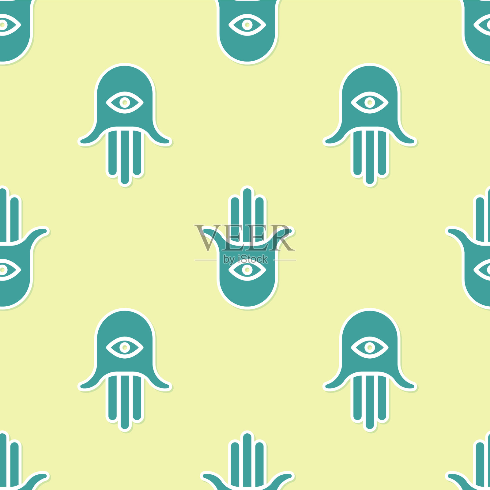绿色hamsa手图标孤立无缝图案上插画图片素材
