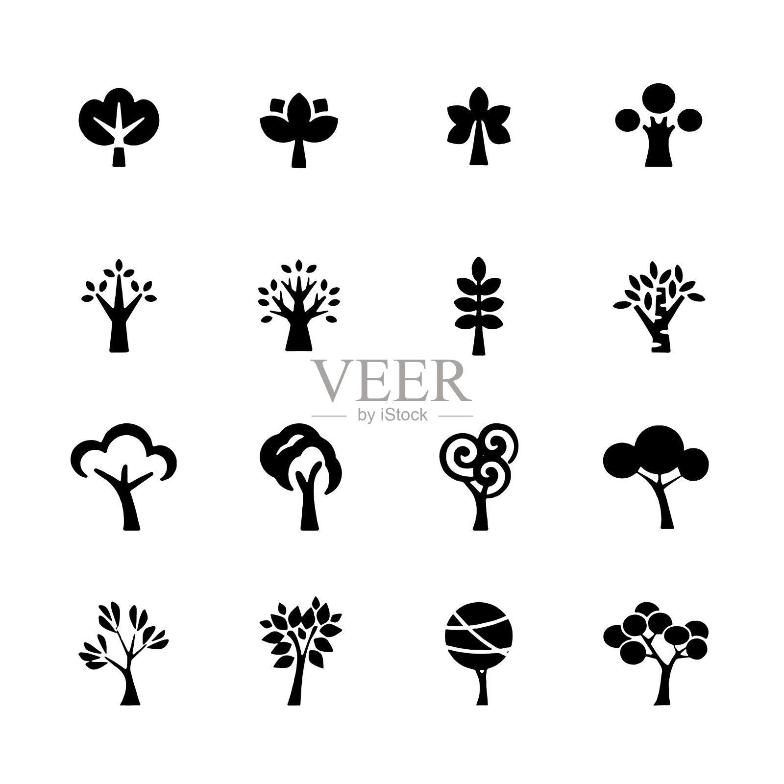 树图标设置黑白树和彩色树图标素材