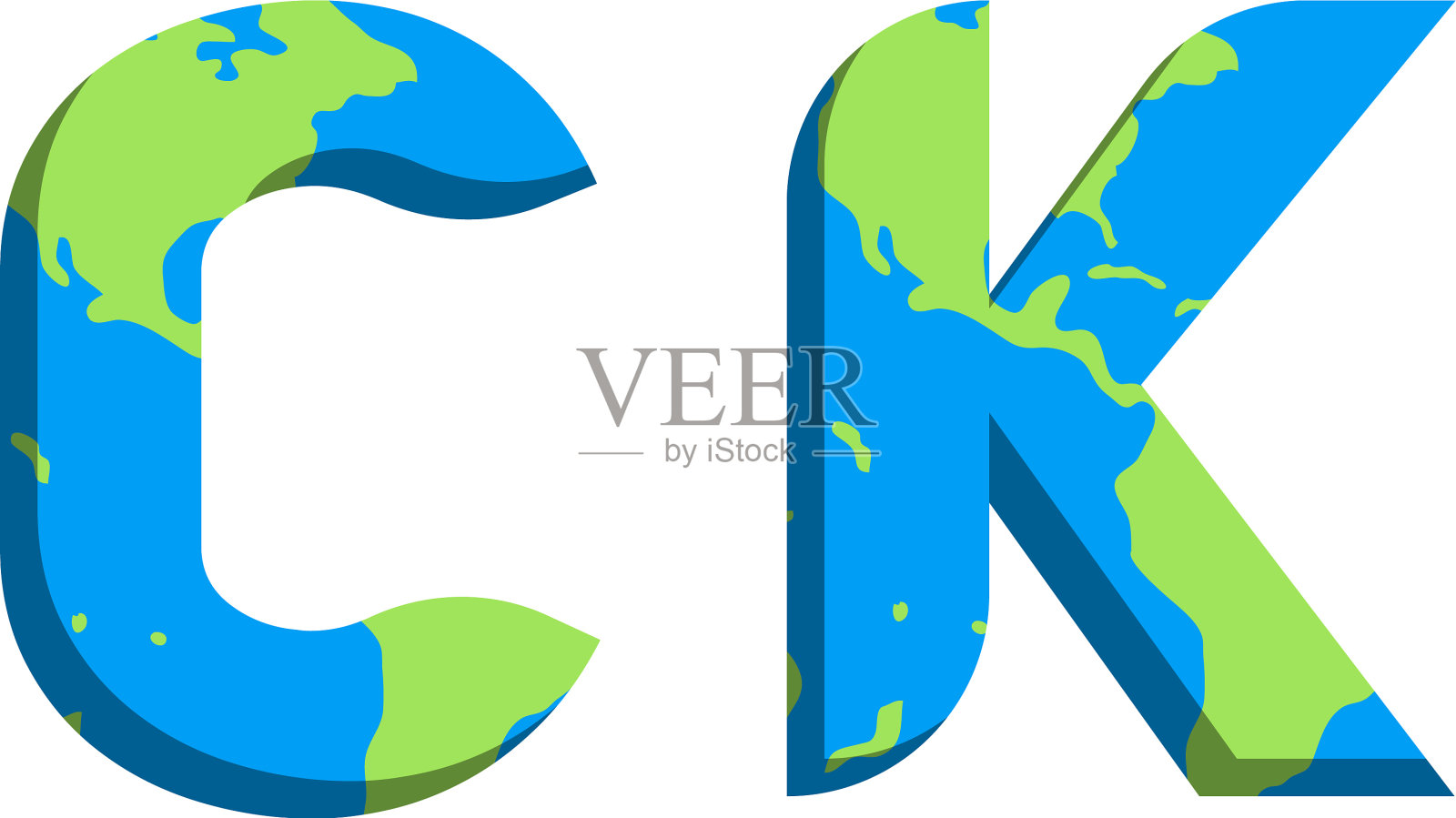 最初的ck标志设计与世界地图风格的标志插画图片素材