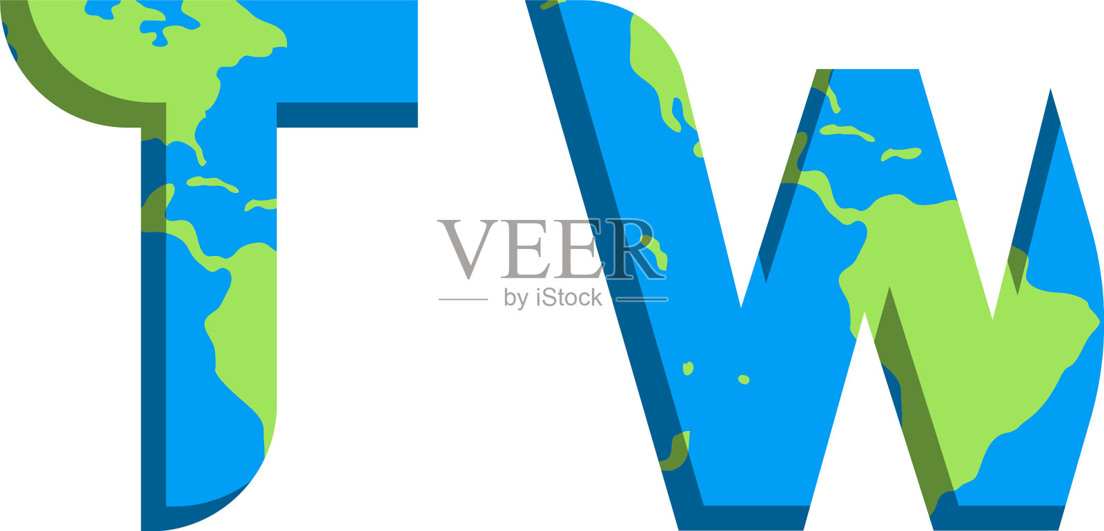 最初的tw标志设计与世界地图风格的标志插画图片素材