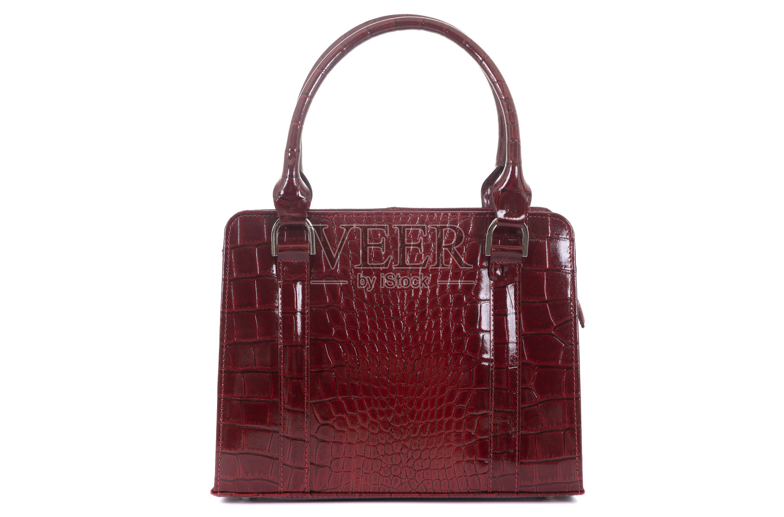 昂贵的红色皮革妇女手袋与处理照片摄影图片