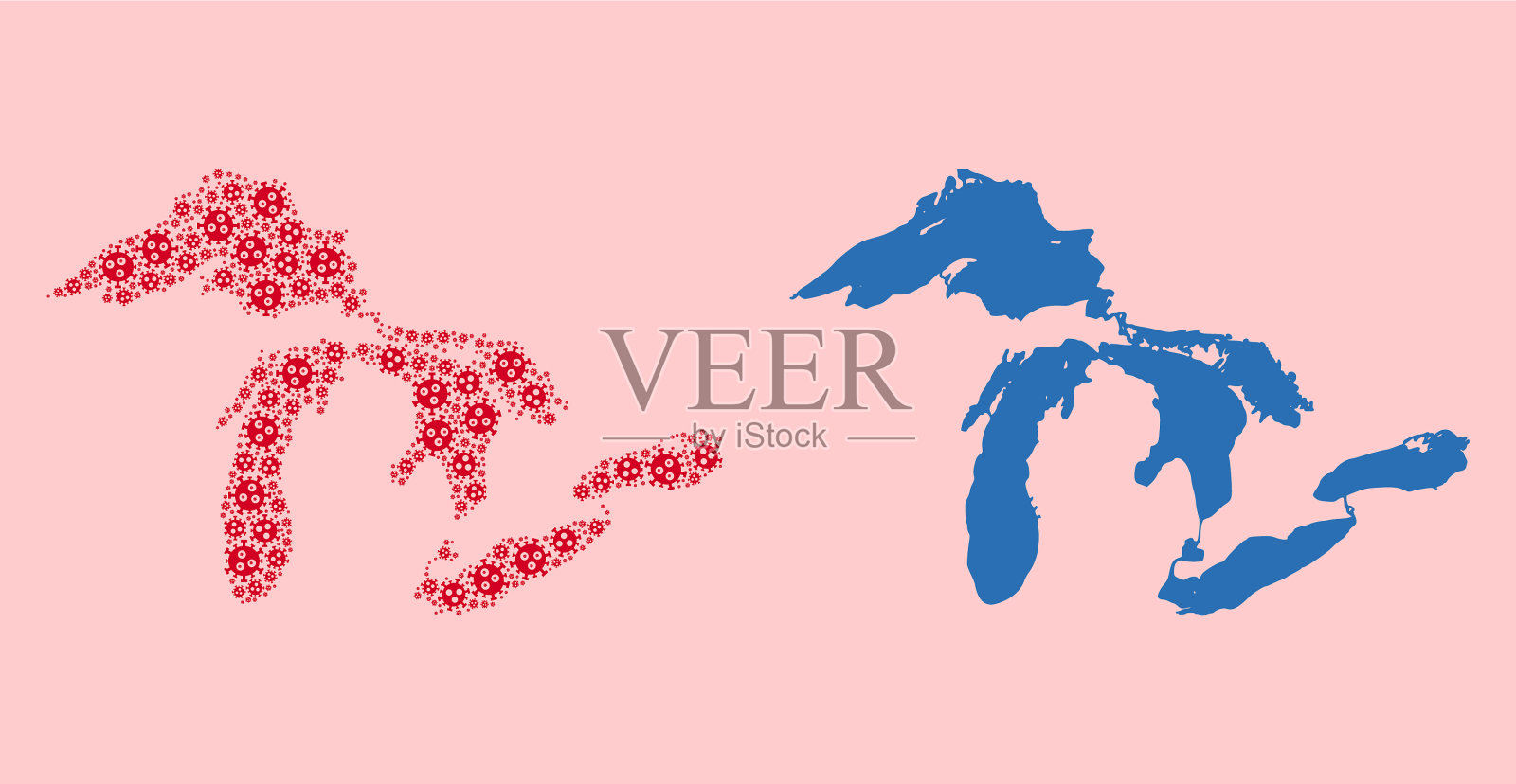 拼贴地图五大湖病毒图标插画图片素材