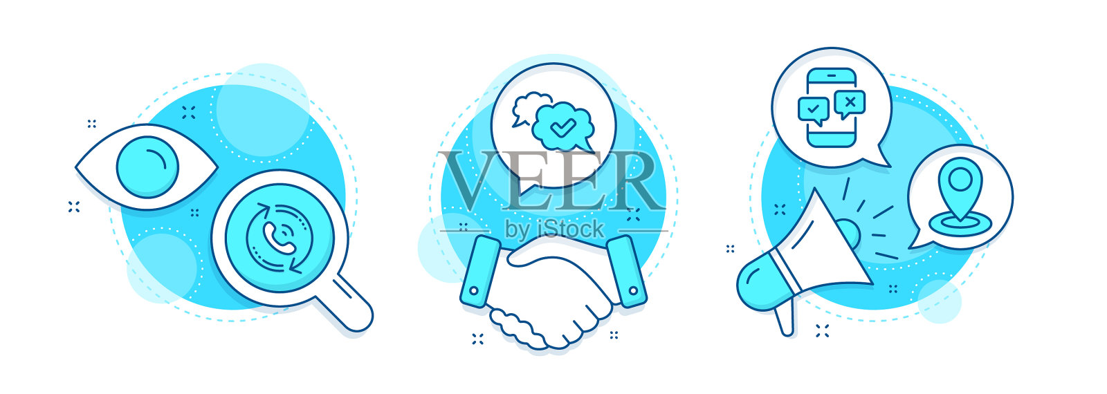 呼叫中心电话调查和批准的图标集图标素材