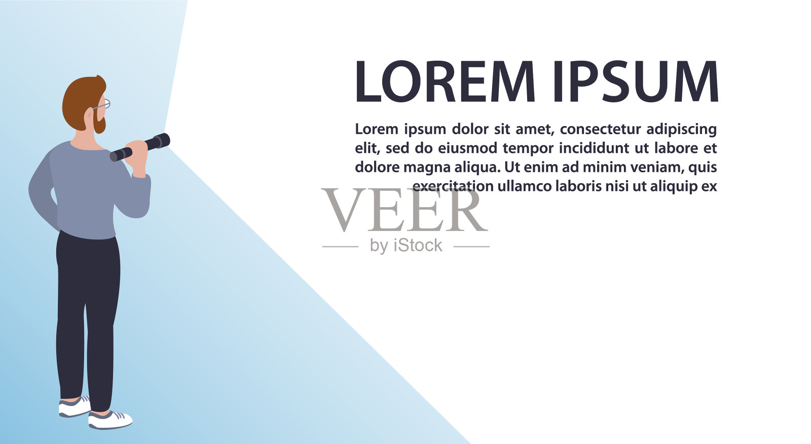 一个年轻人拿着手电筒站着插画图片素材