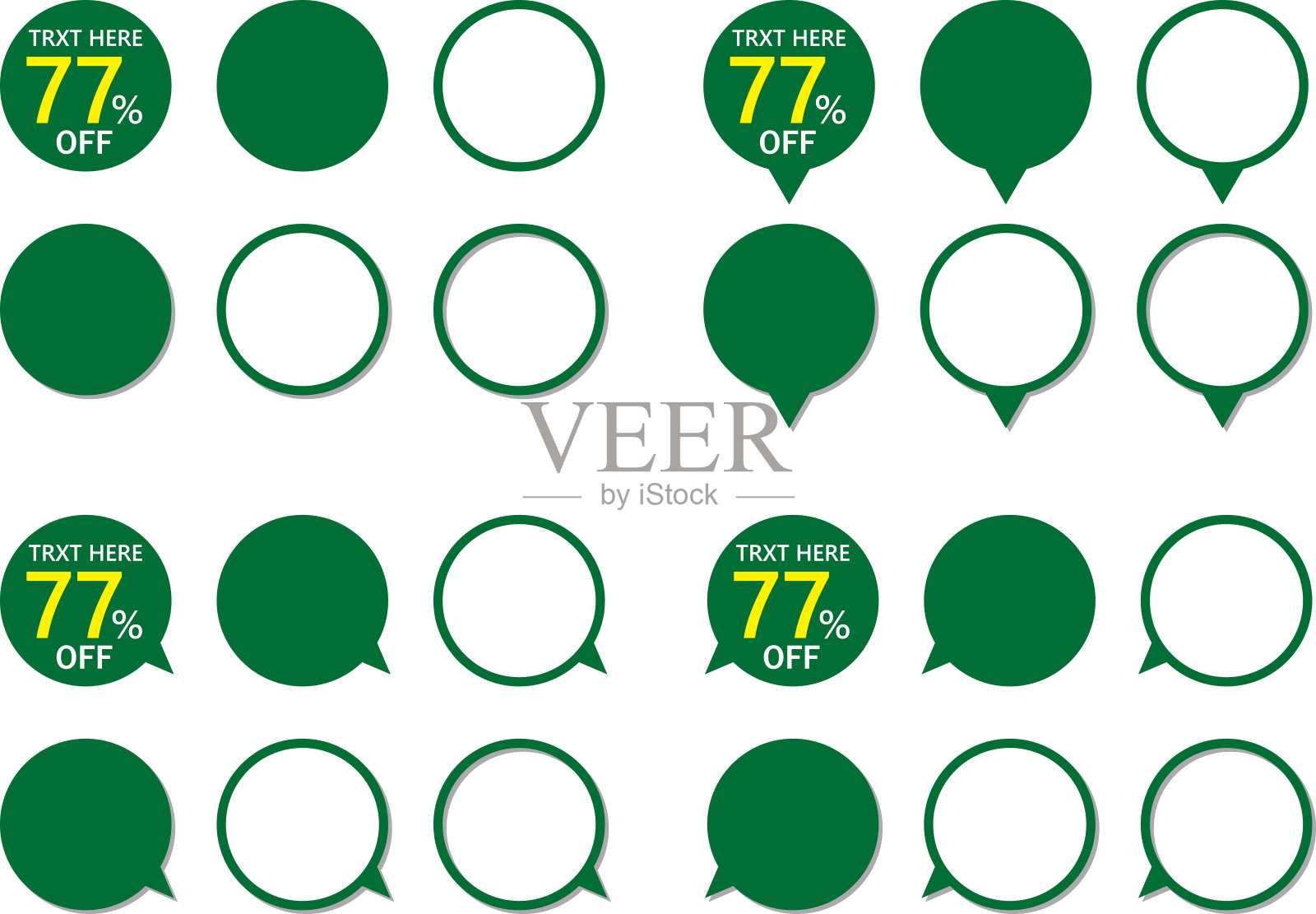 绿色圆形演讲气球图标设置出售。插画图片素材