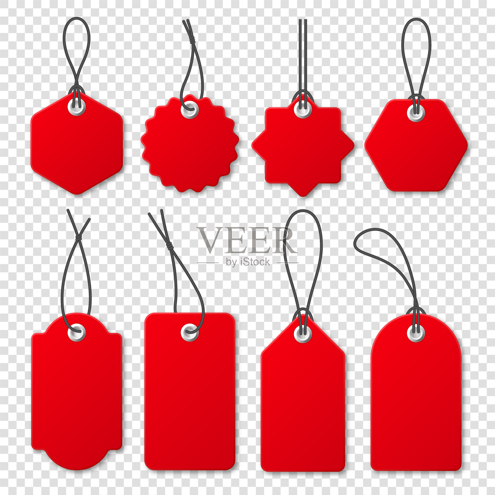现实的红色价格标签收集。特价或购物折扣标签。零售贴纸。空白的促销徽章。矢量图设计元素图片